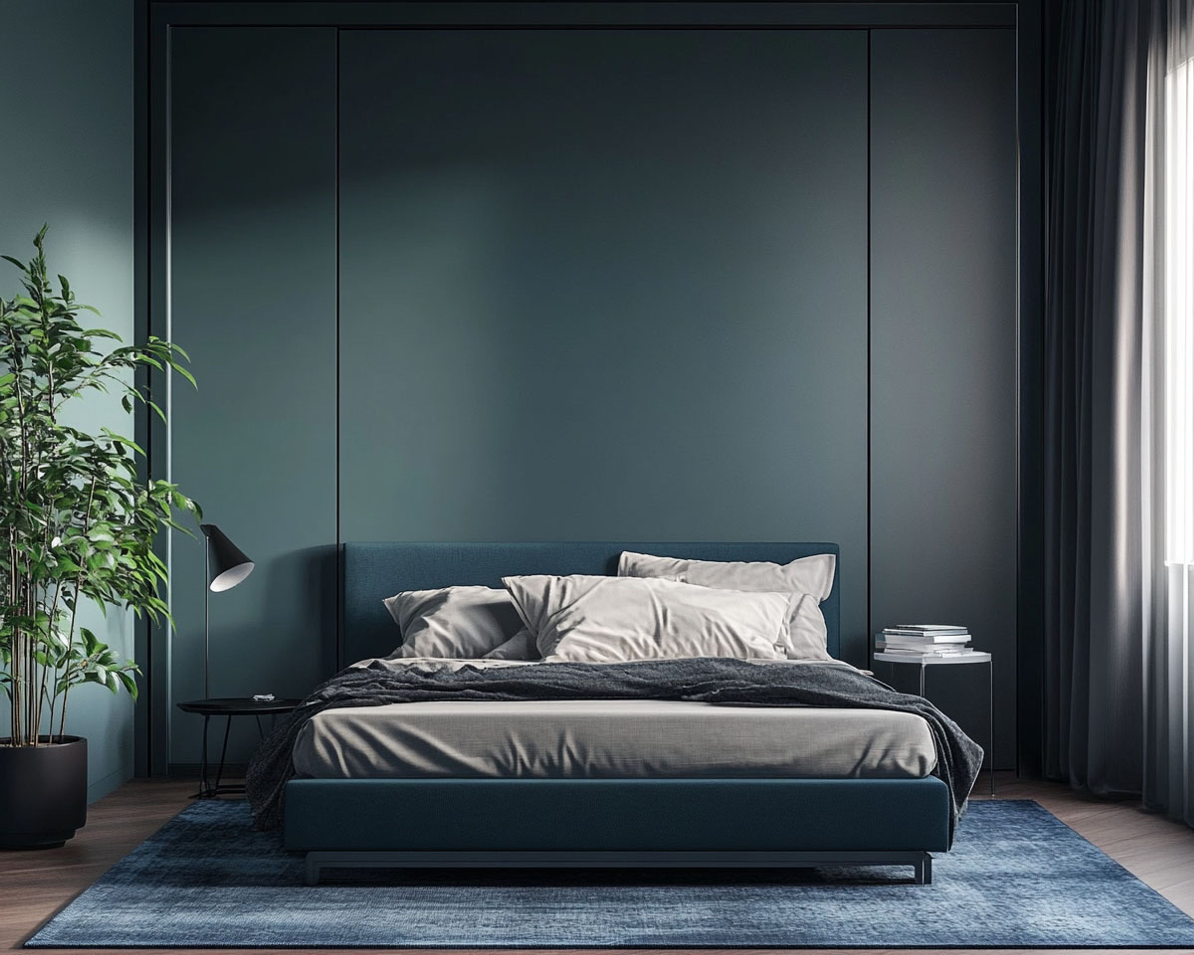 Dark Blue-Green Wall Paint Design with Panel Detailing