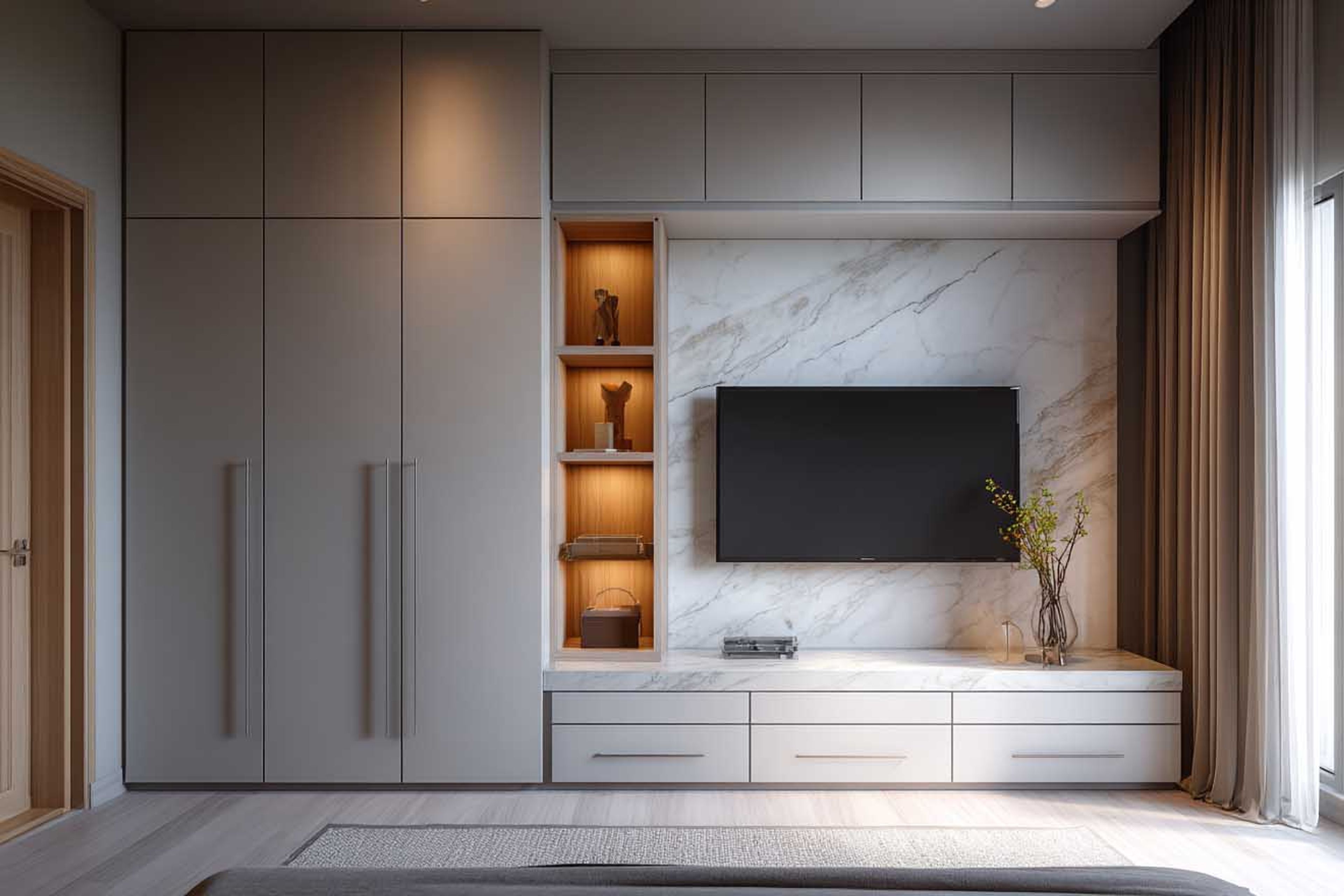 Space Saving Living Room Design with Modern Storage and Media Unit