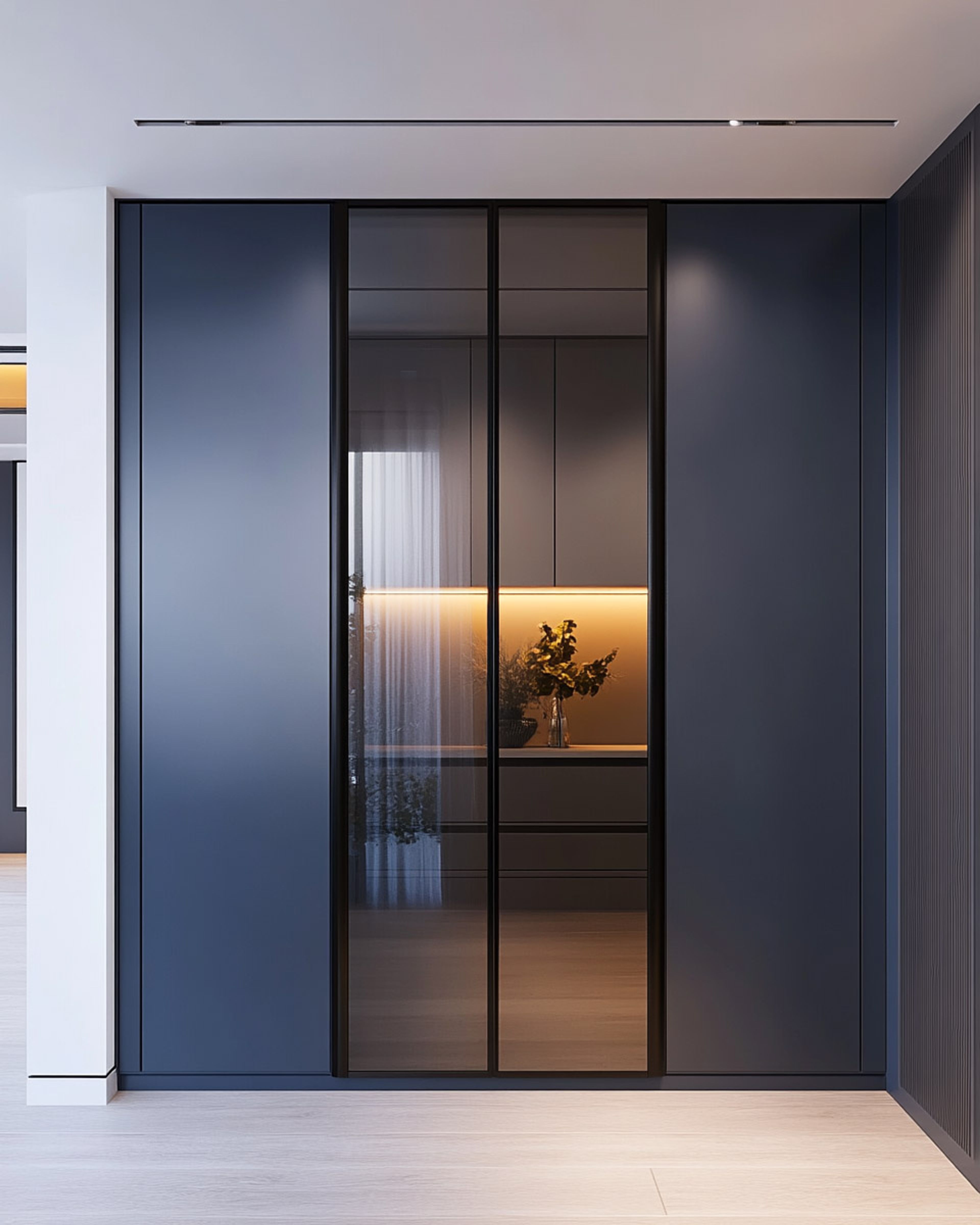 Blue and Black 4-Door Swing Wardrobe Design