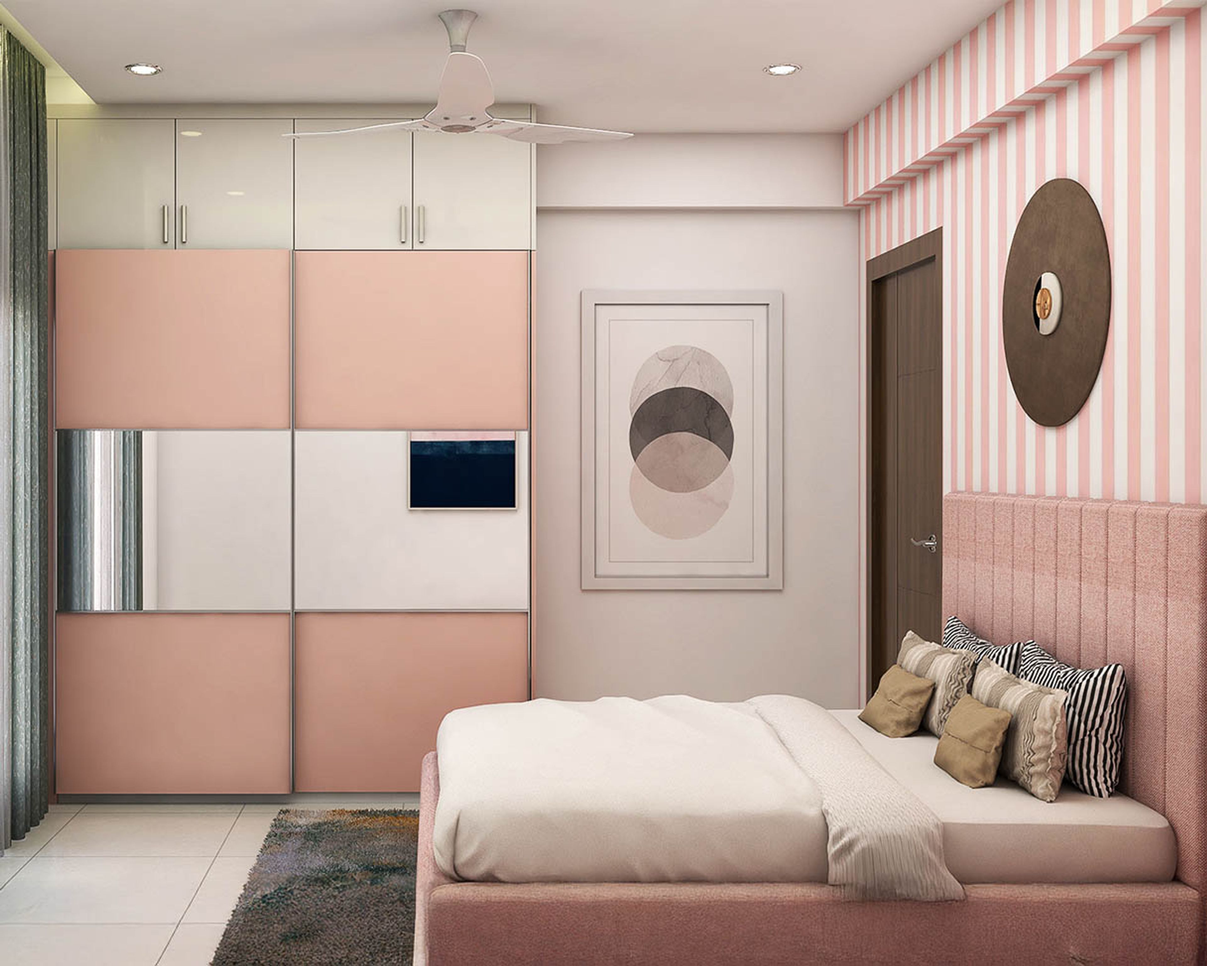 Modern Sliding Wardrobe Design in Rose Granium Suede Finish