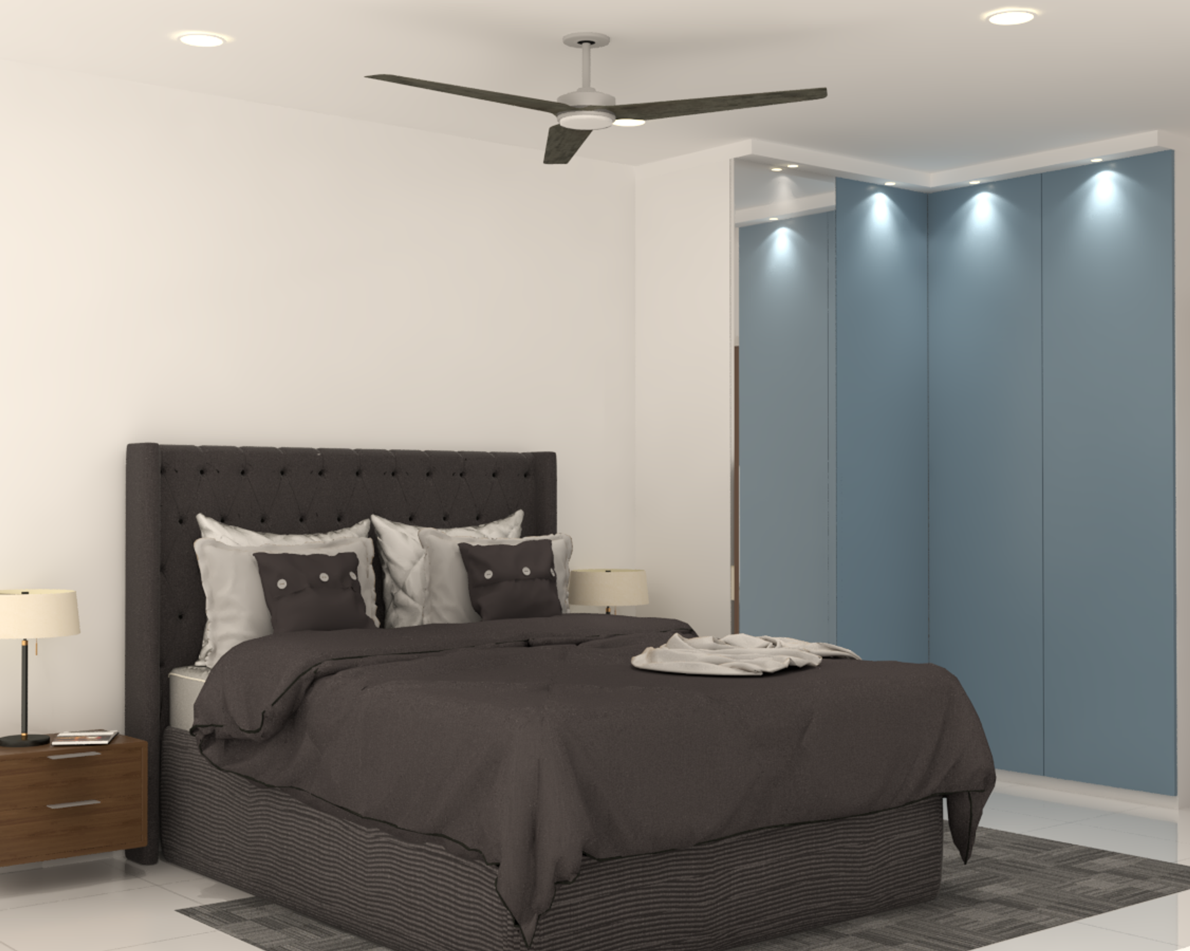 L-Shaped Blue Bedroom Wardrobe - Livspace