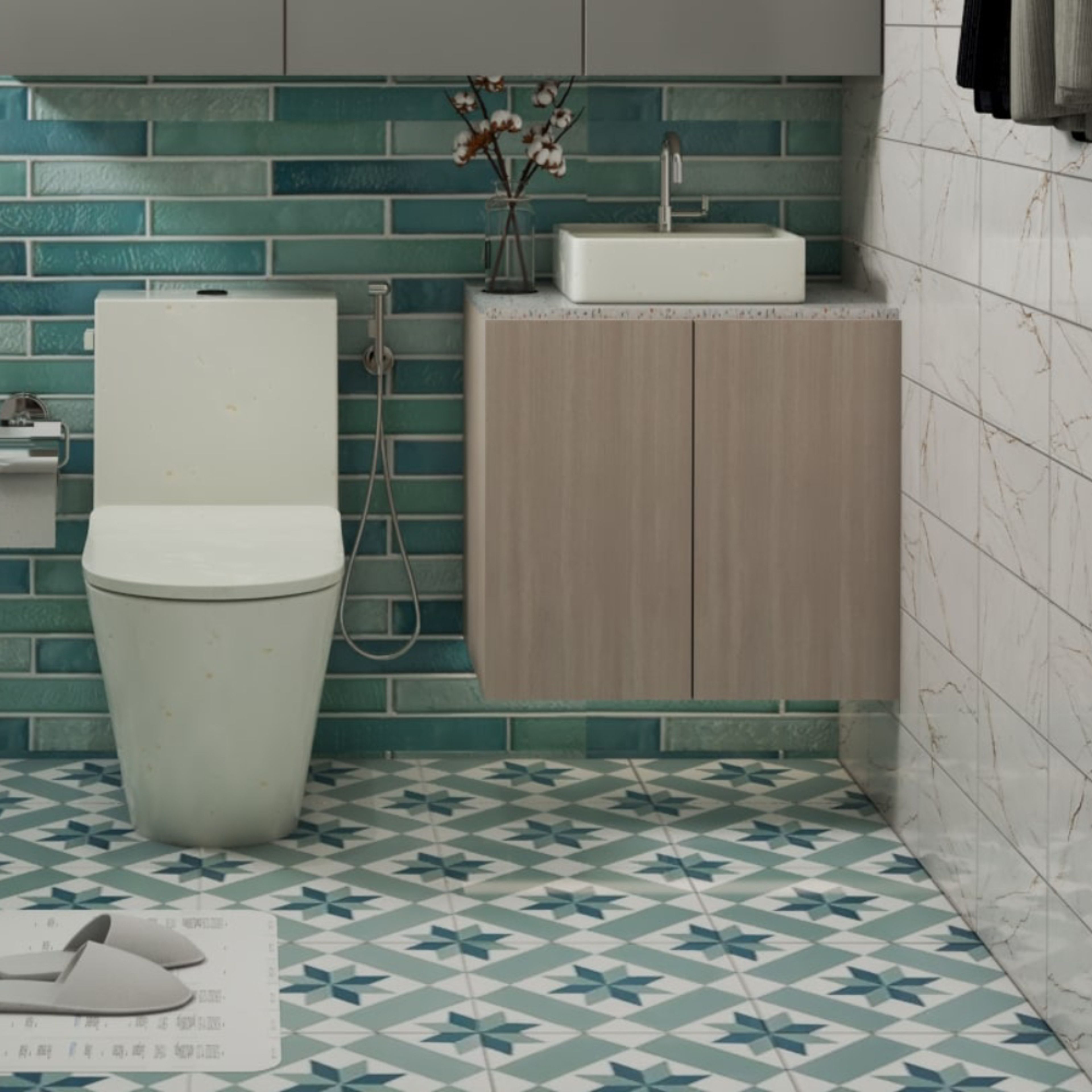 Blue And White Bathroom Flooring - Livspace
