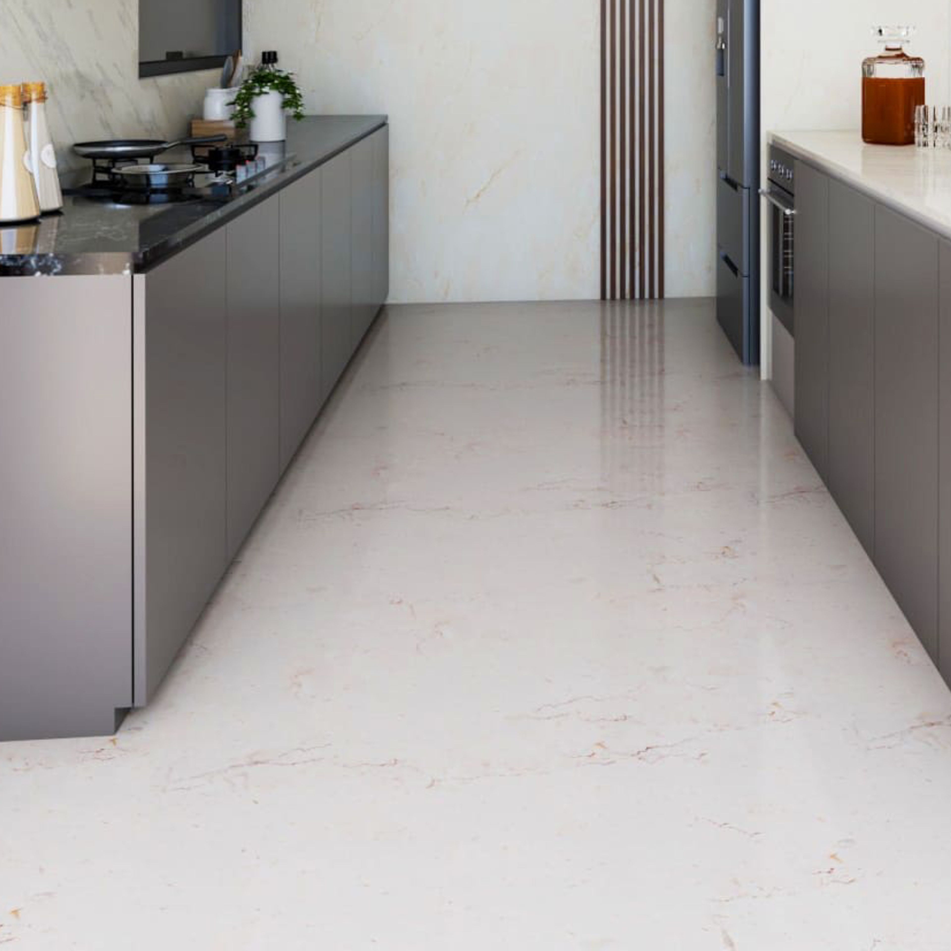 Cream-Coloured Kitchen Flooring - Livspace