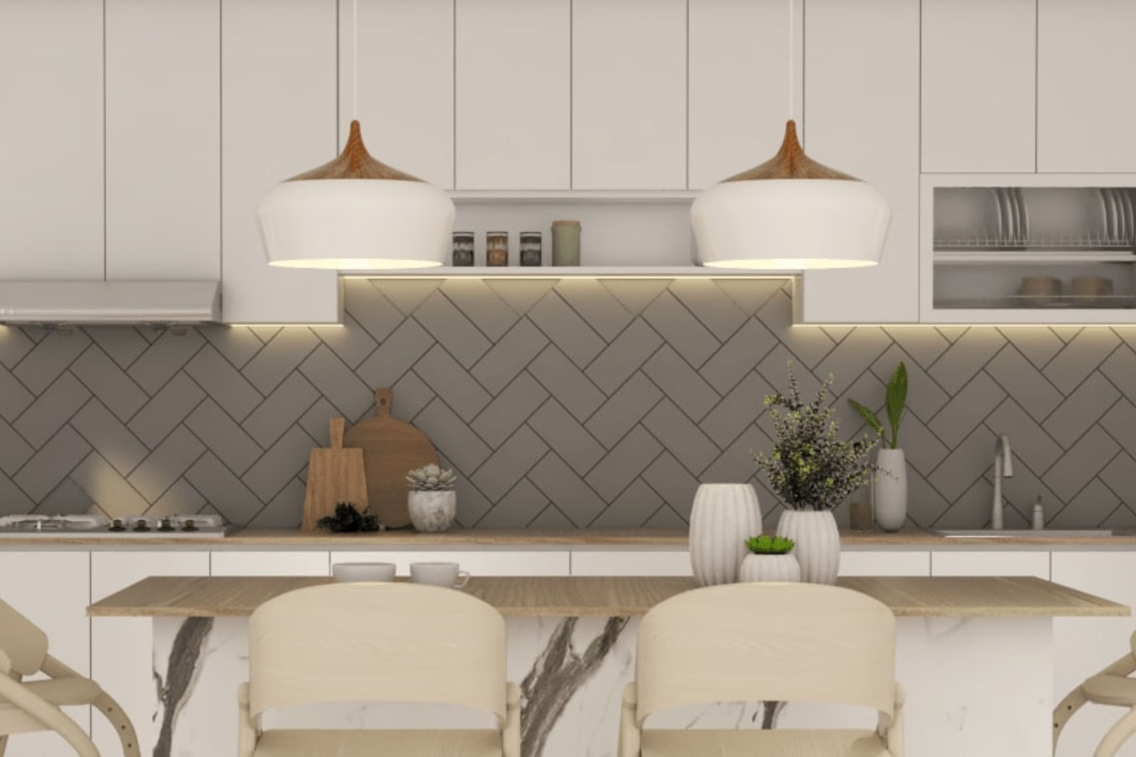 Matte Grey Rectangular Tiles For Kitchen Dados - Livspace