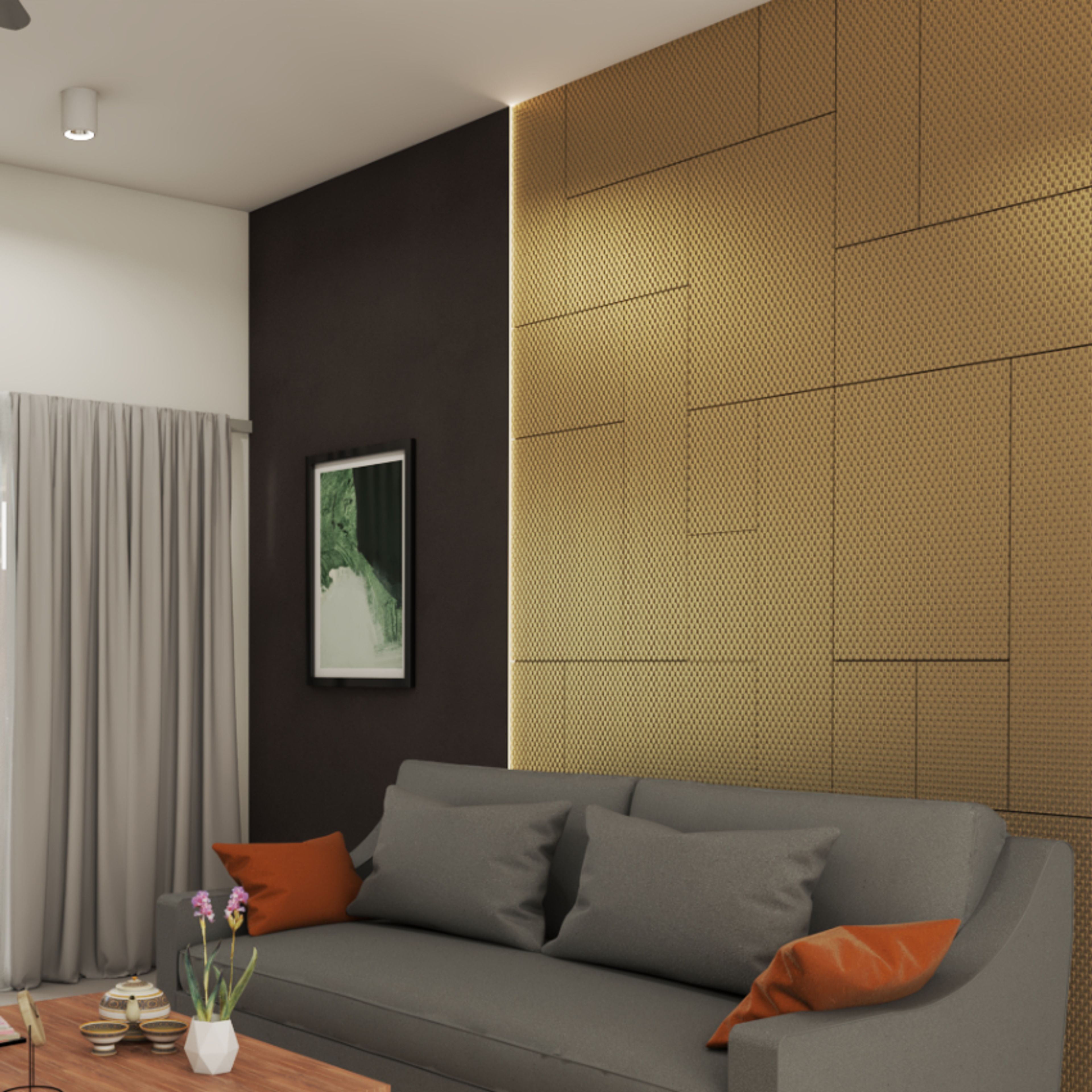 Golden Brown Wall Design - Livspace