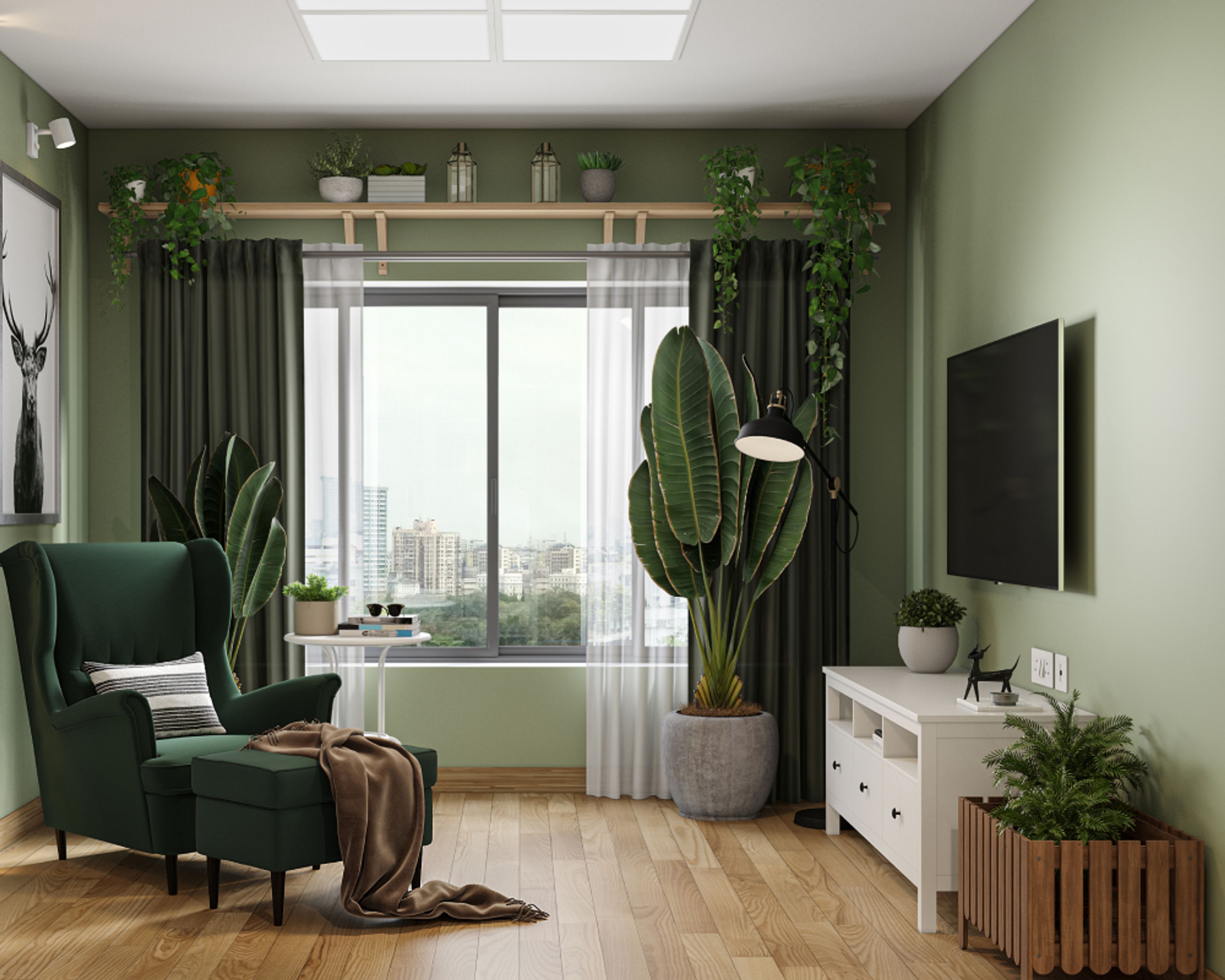 Green Wall Paint For Living Rooms - Livspace