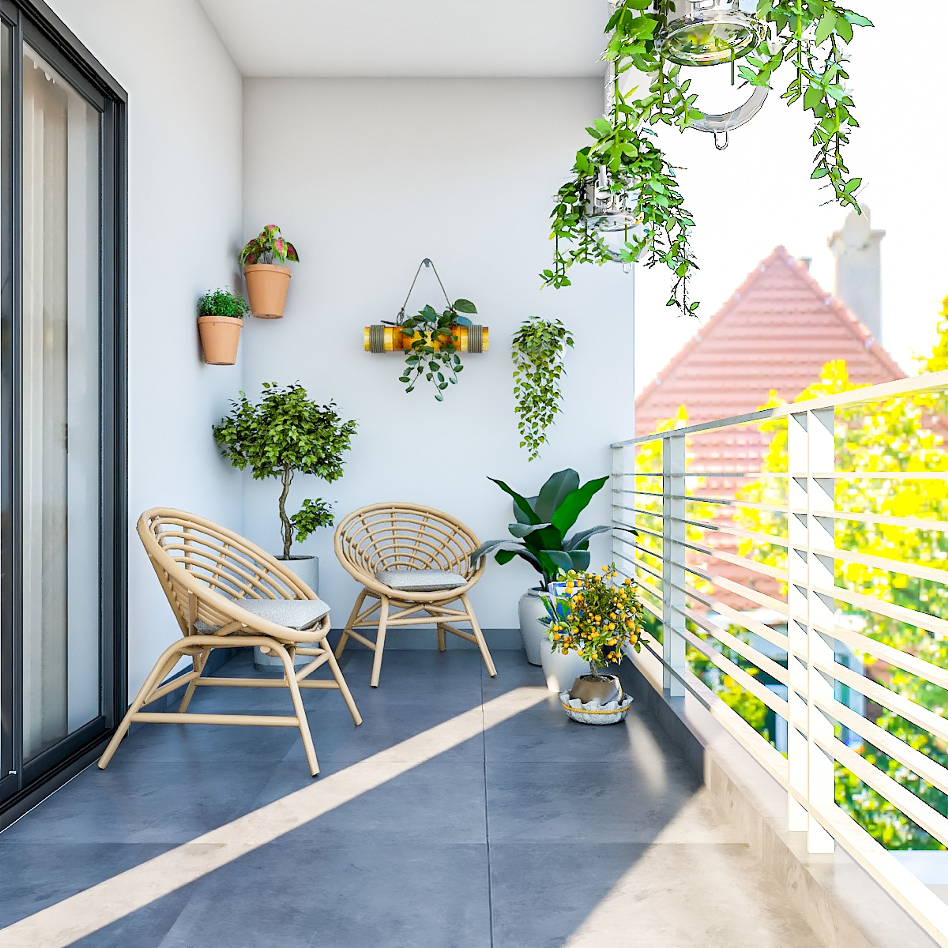 Tropical Balcony Design With Rattan Furniture