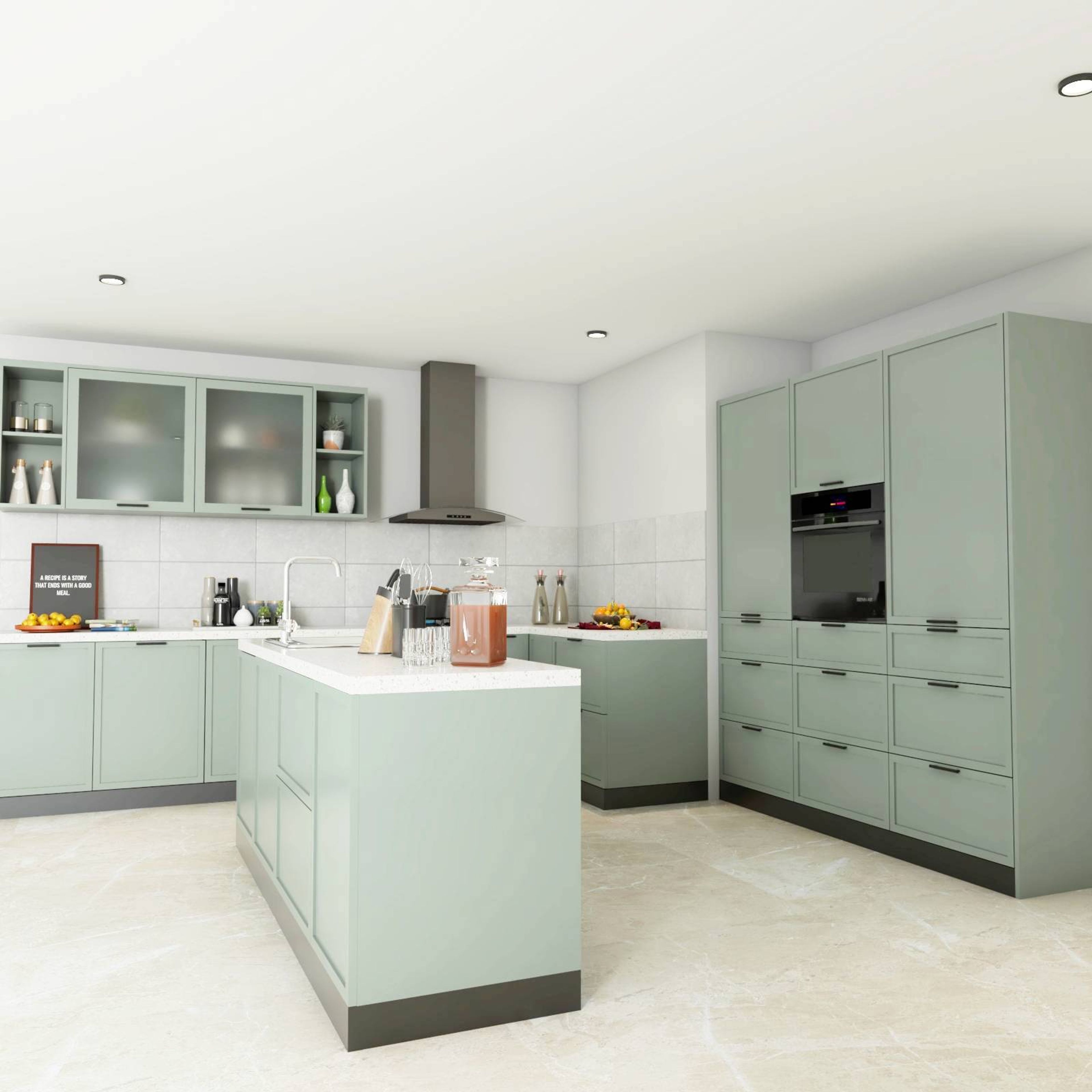 Parallel Kitchen Design With Mint Green Cabinets - Livspace