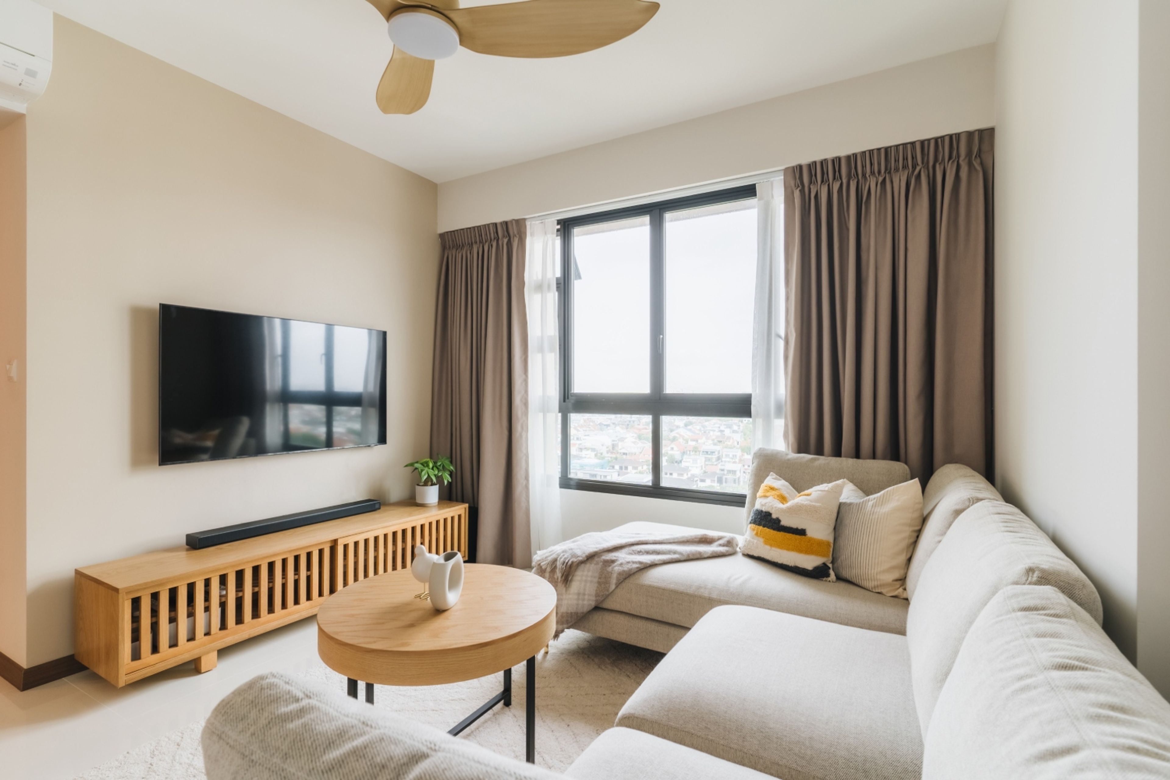 Beige Wall Paint Design For Living Rooms - Livspace