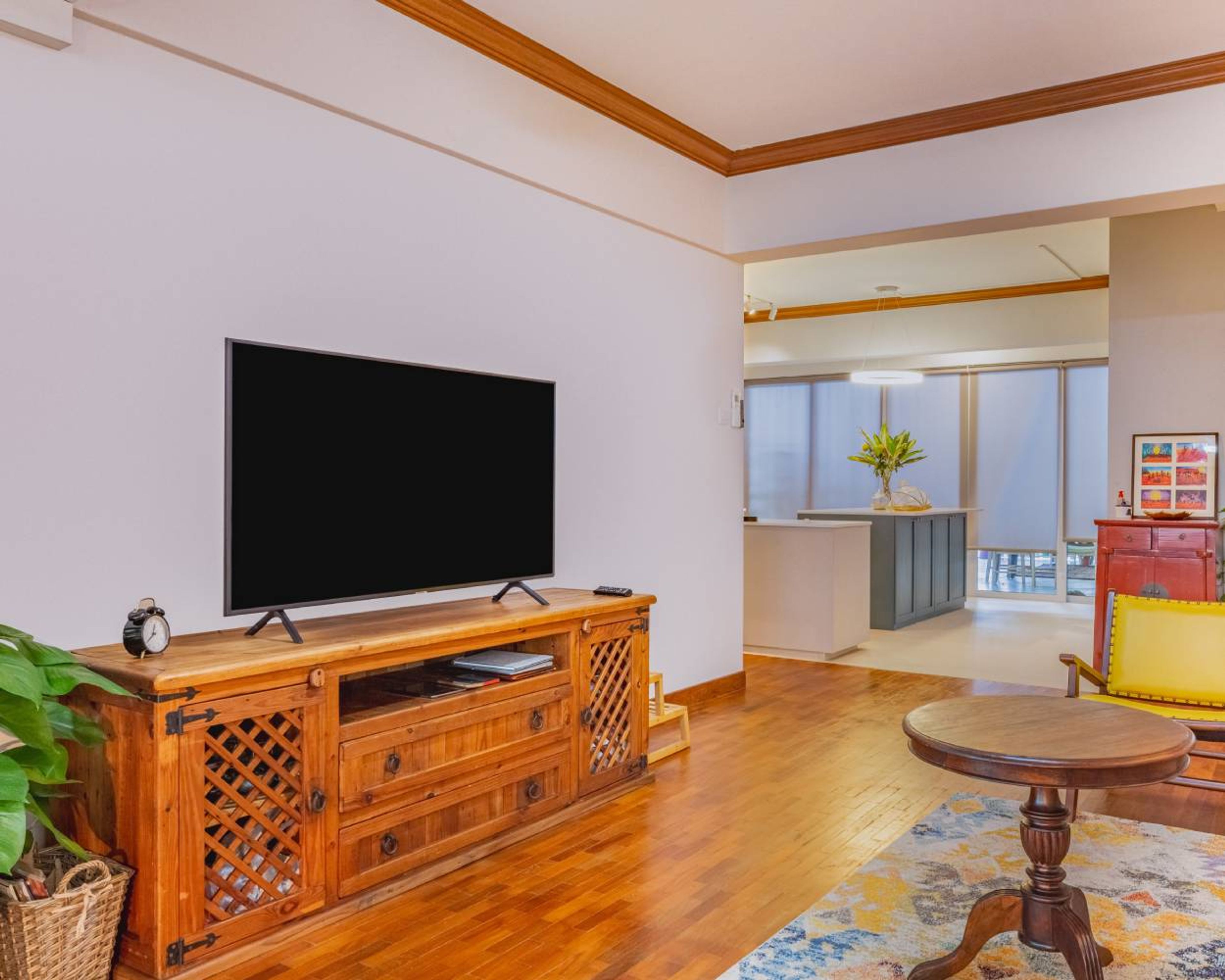 Spacious Wooden TV Cabinet Design With Drawer Storage And Cabinet Shutter Storage - Livspace