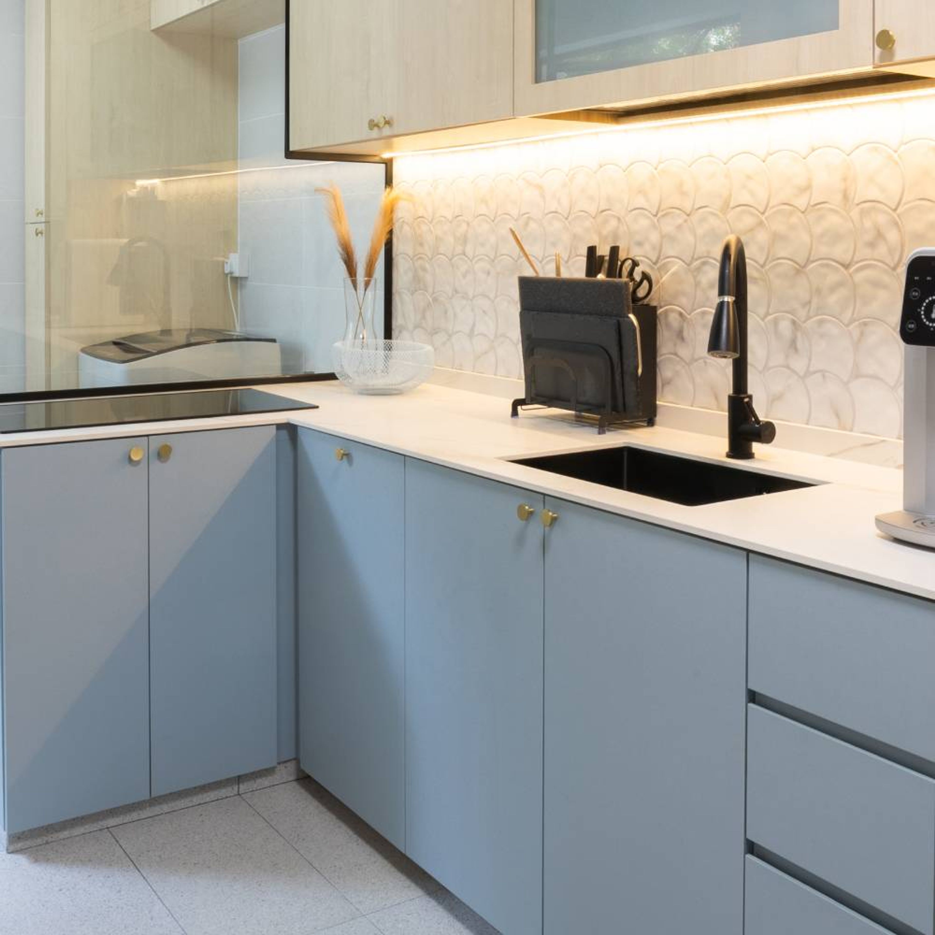 Modern Undermount Quartz Single Bowl Basin Wash With White Kitchen Countertop