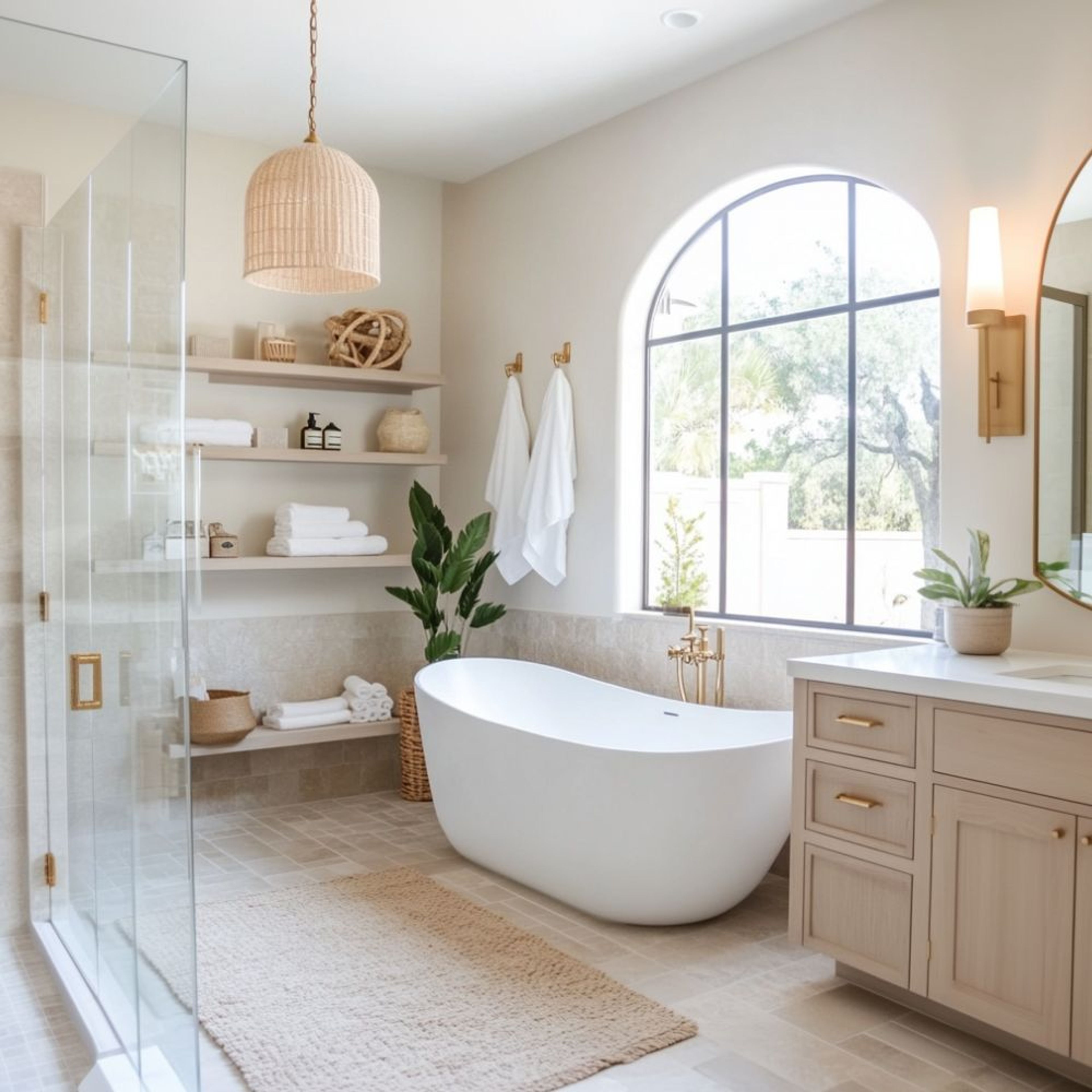 Bathroom Design with Glass Shelves