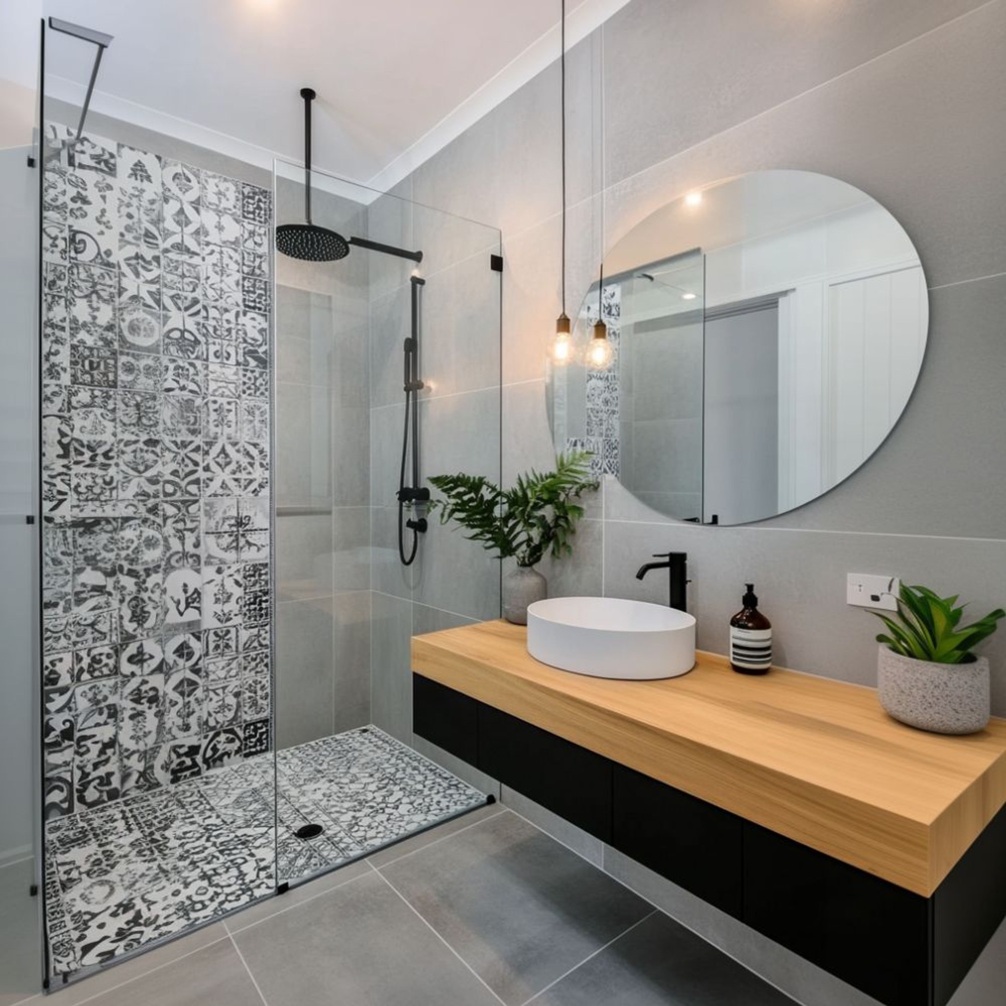Contemporary Bathroom Design with Grey and Black Tiles