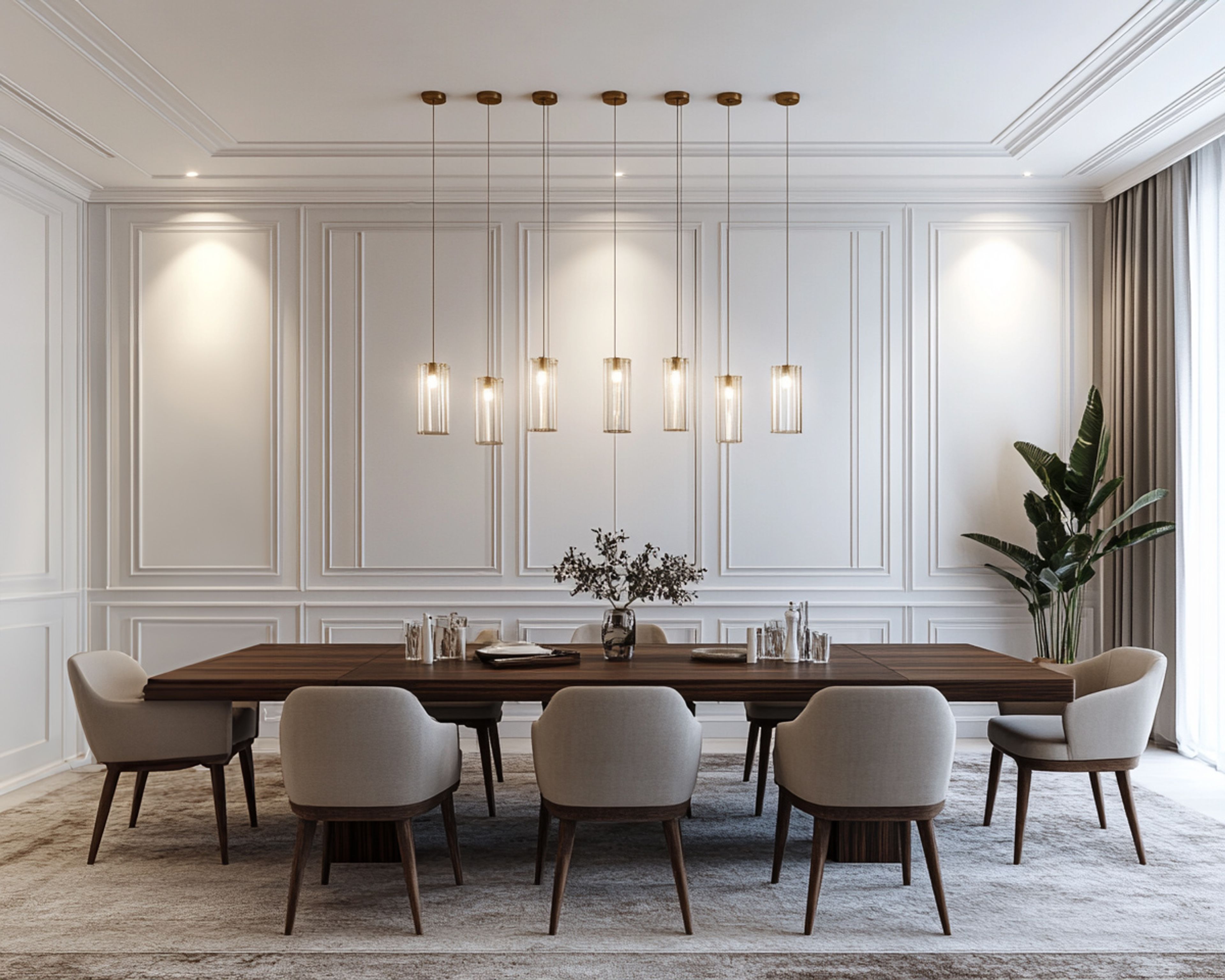 Dining Room Design with Dark Wood Rectangular Table