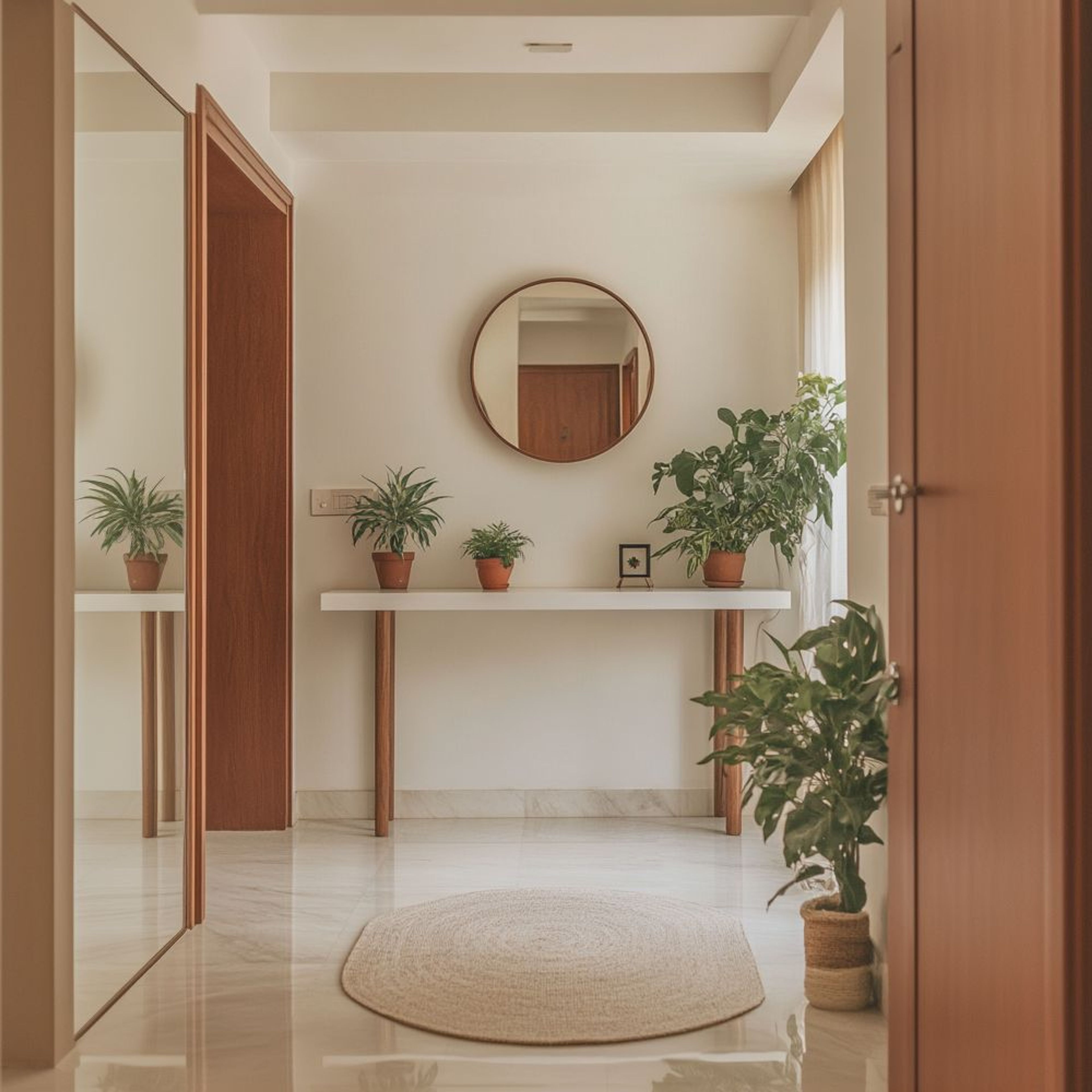 White and Sandy Brown Foyer Design
