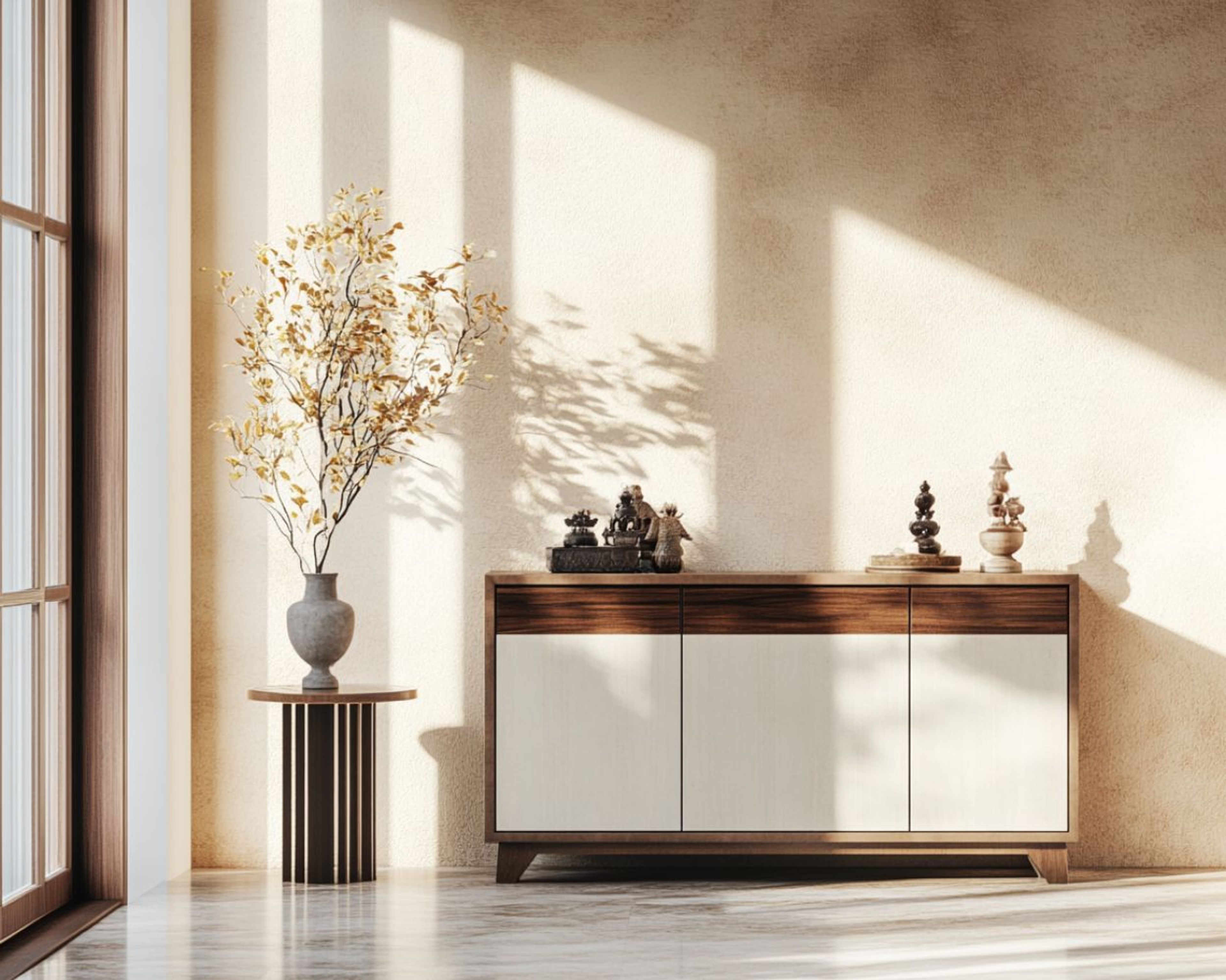 White and Wooden Foyer Design