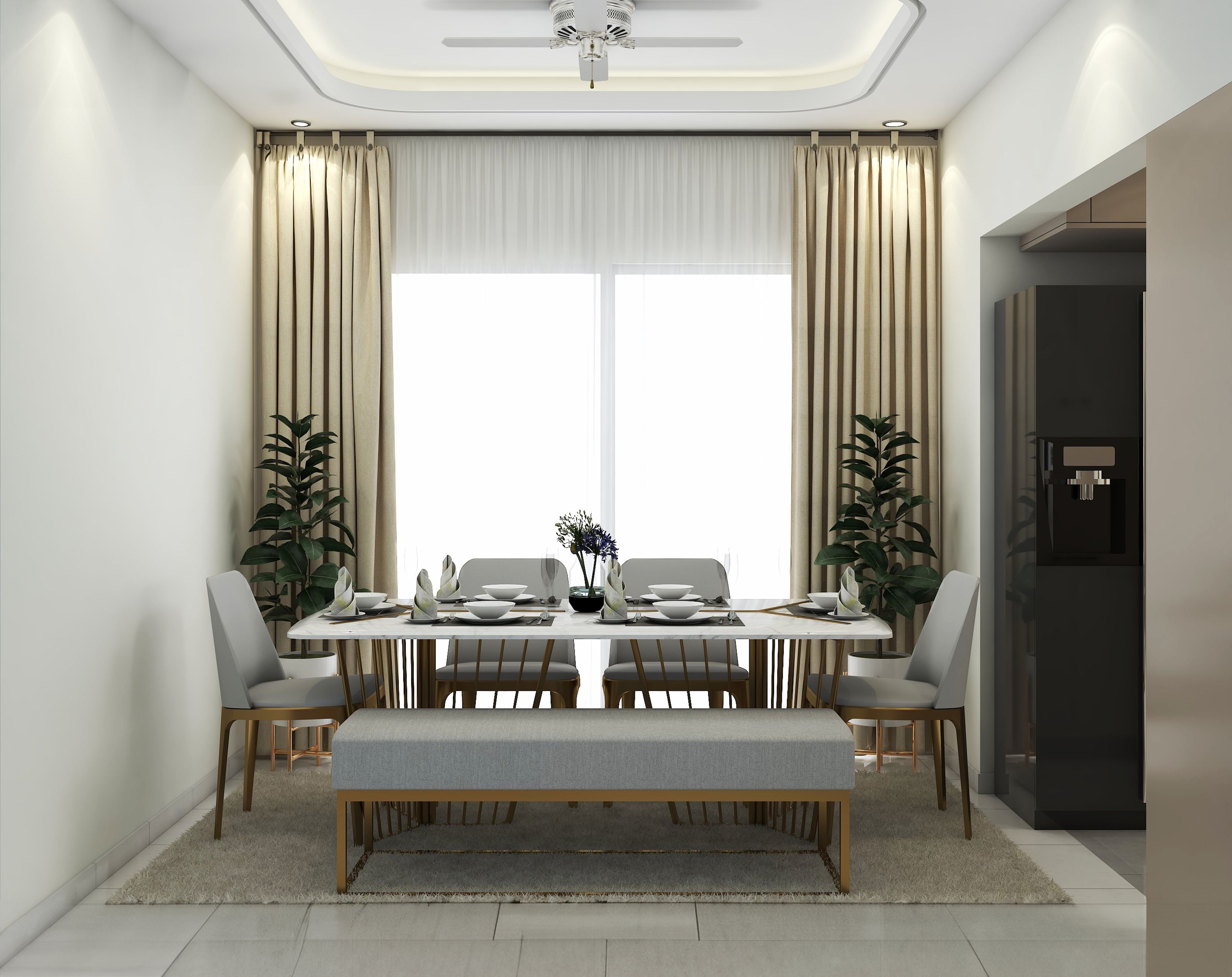 Dining Room Design with Marble Top Dining Table