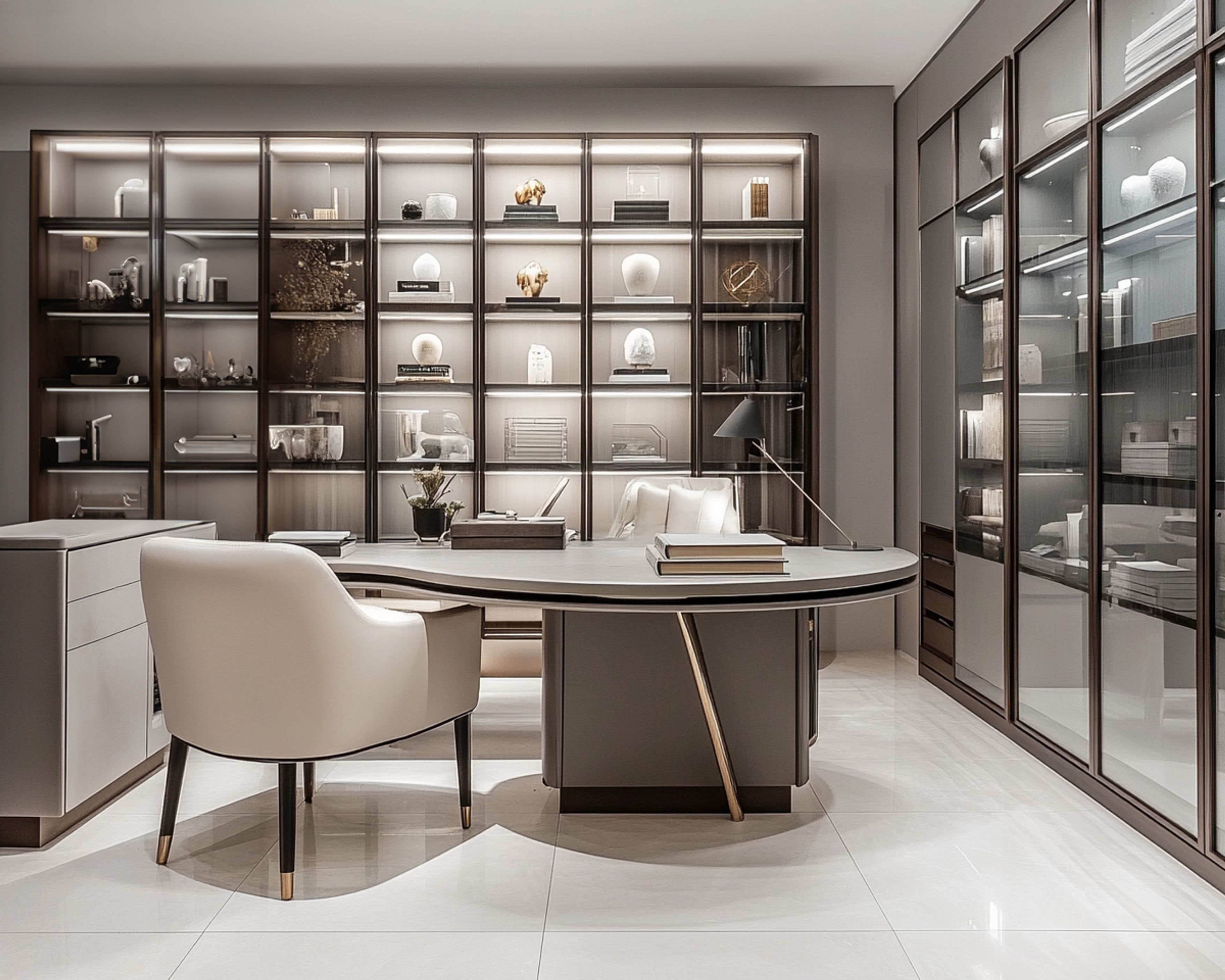 Modern Home Office Design with Table Unit Tall Unit and Open Unit