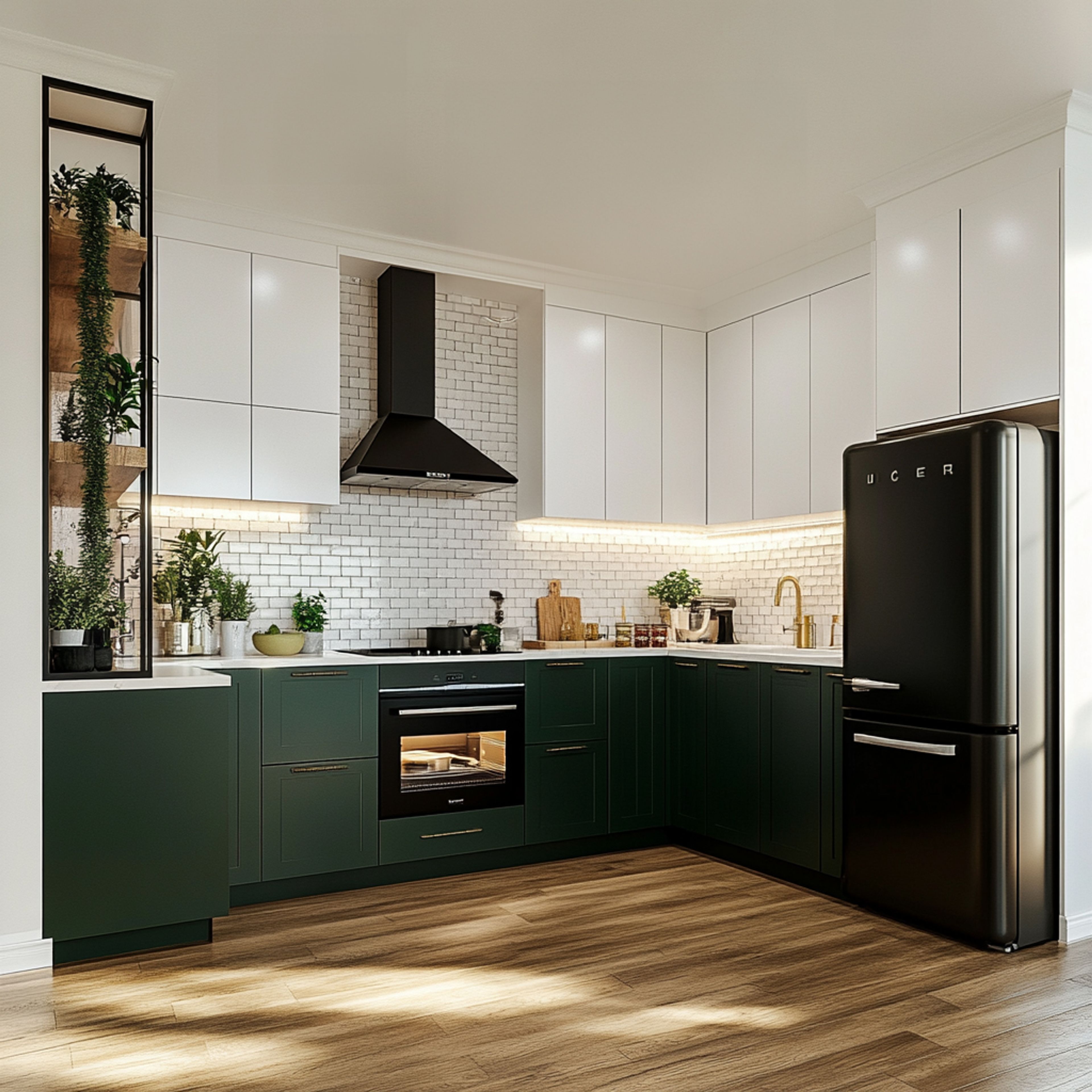 Modern U-Shaped Kitchen Design with Quartz Countertop