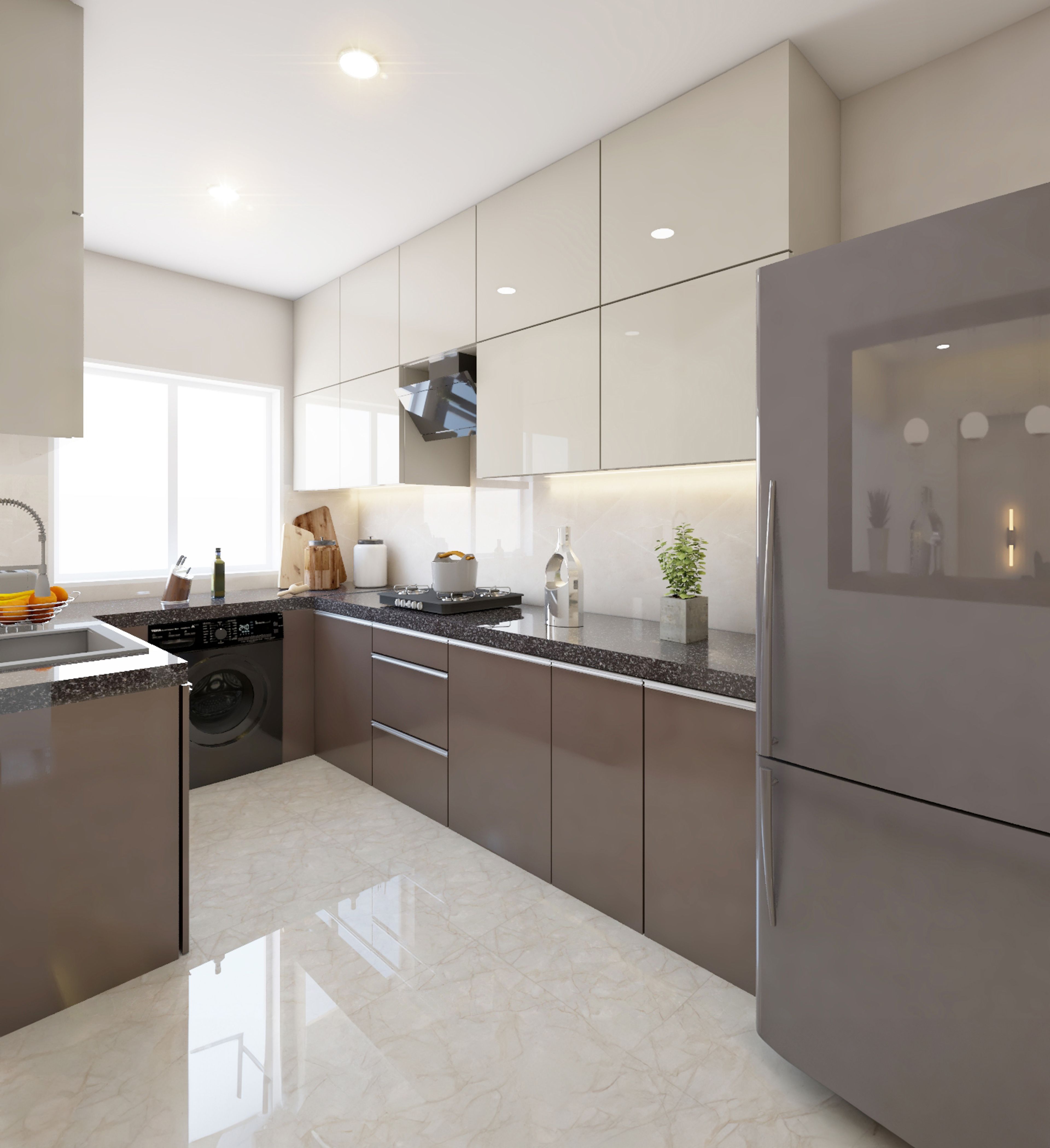 Minimal U-Shaped Kitchen Design with Cream Cabinets