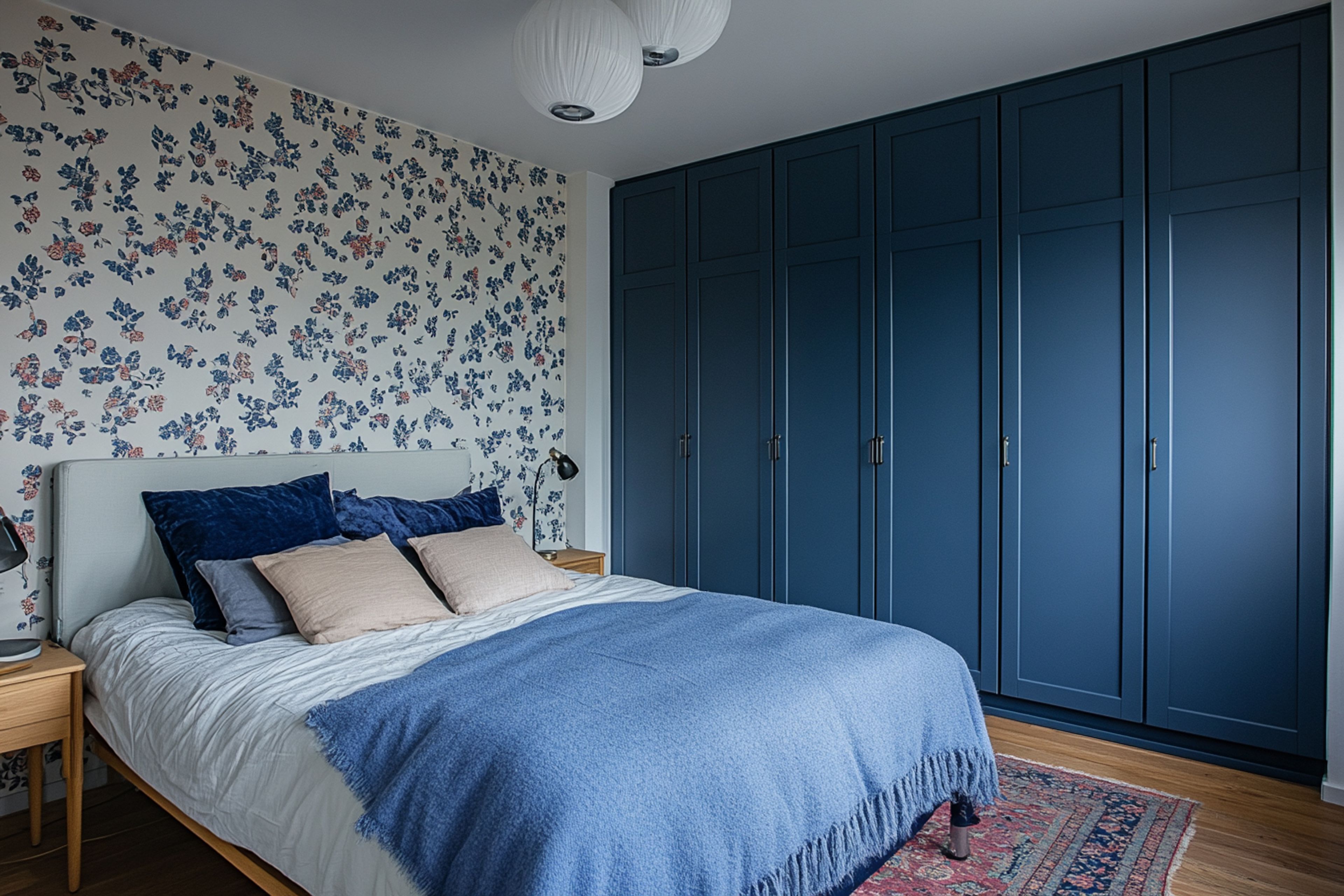 White Blue and Grey Contemporary Floral Wallpaper Design