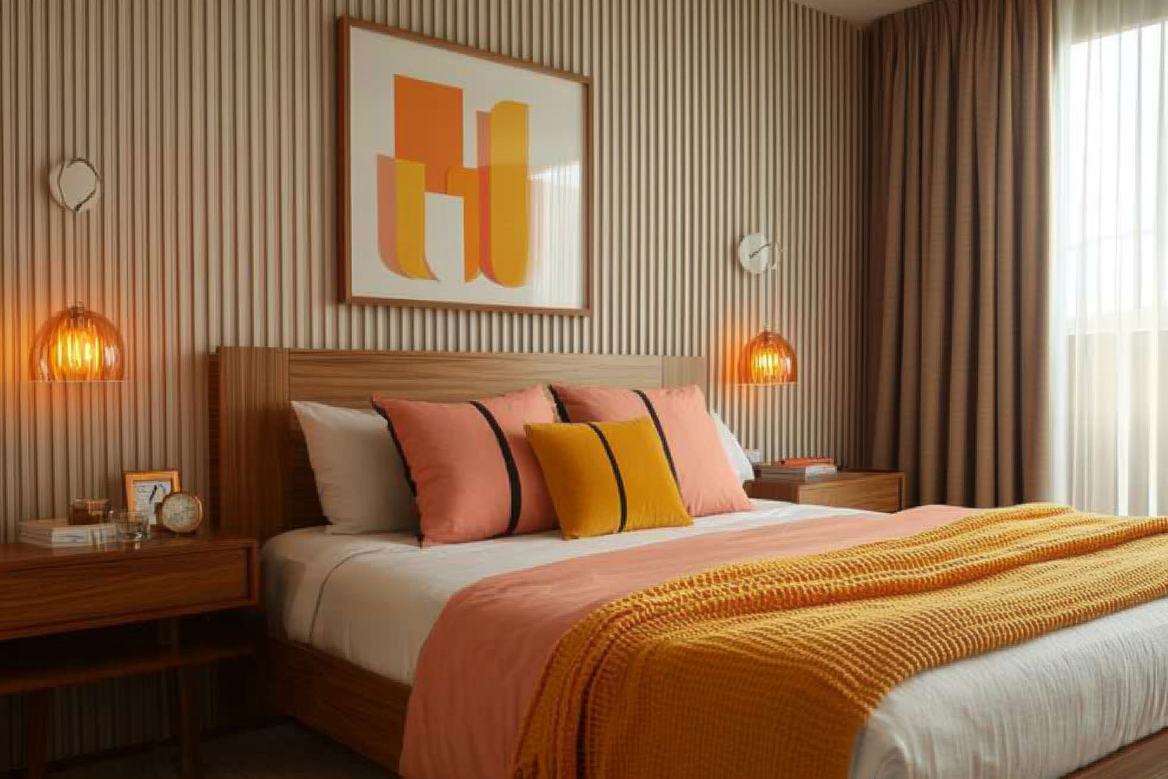 Master Bedroom Design with Vertical Wall Louvers