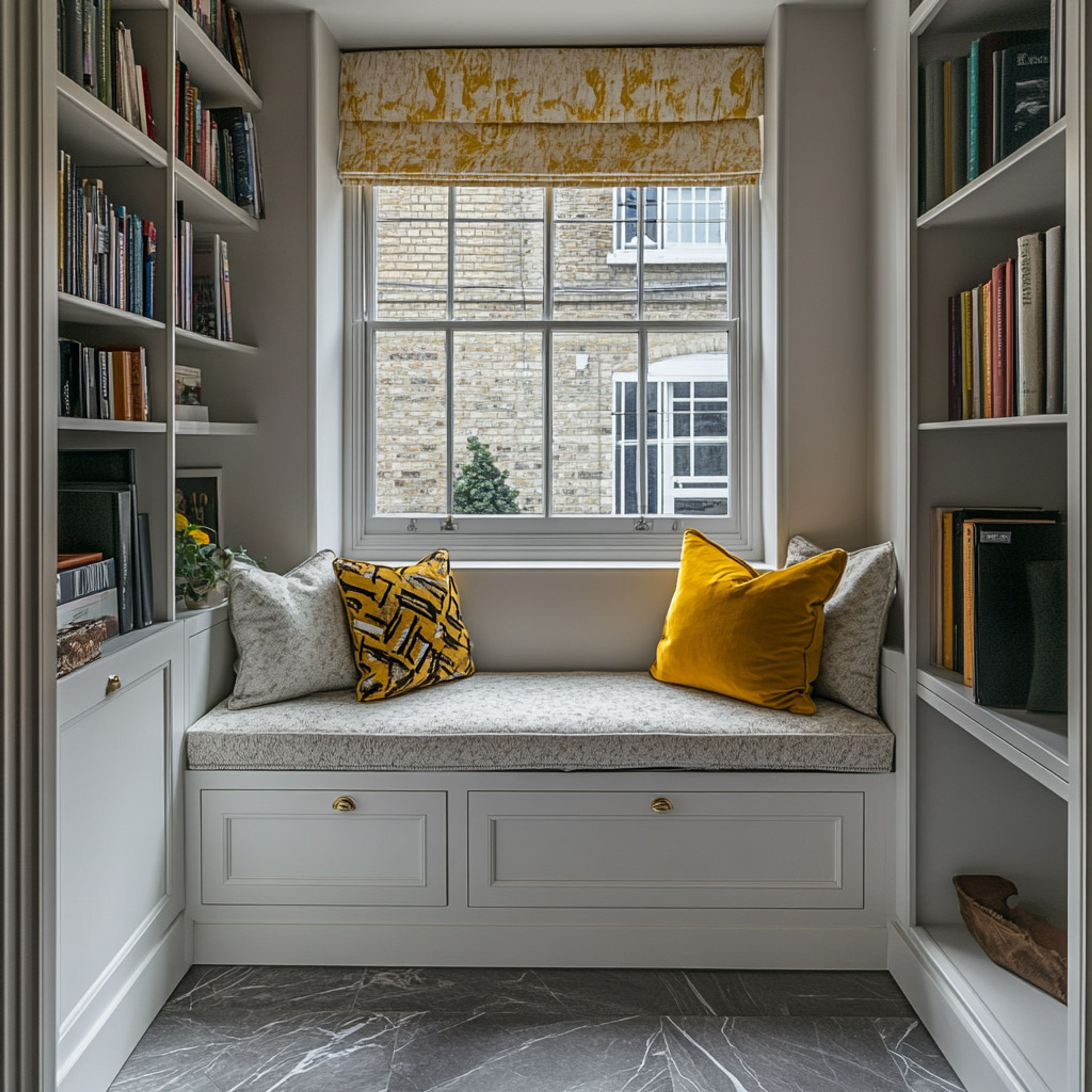 Classic and Timeless Design with Custom Bench Seating and Patterned Shade