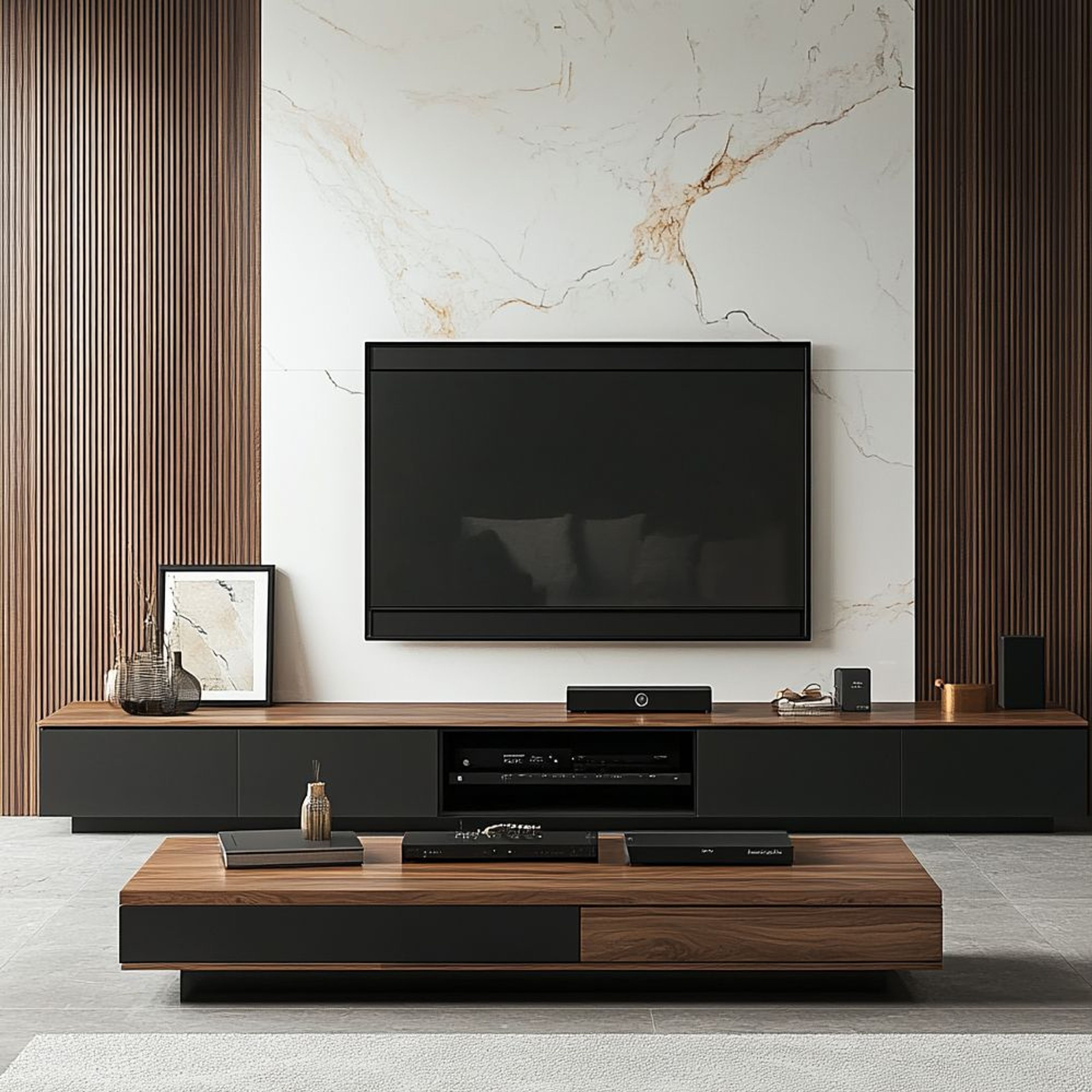 Floor-Mounted Mint Green TV Unit Design