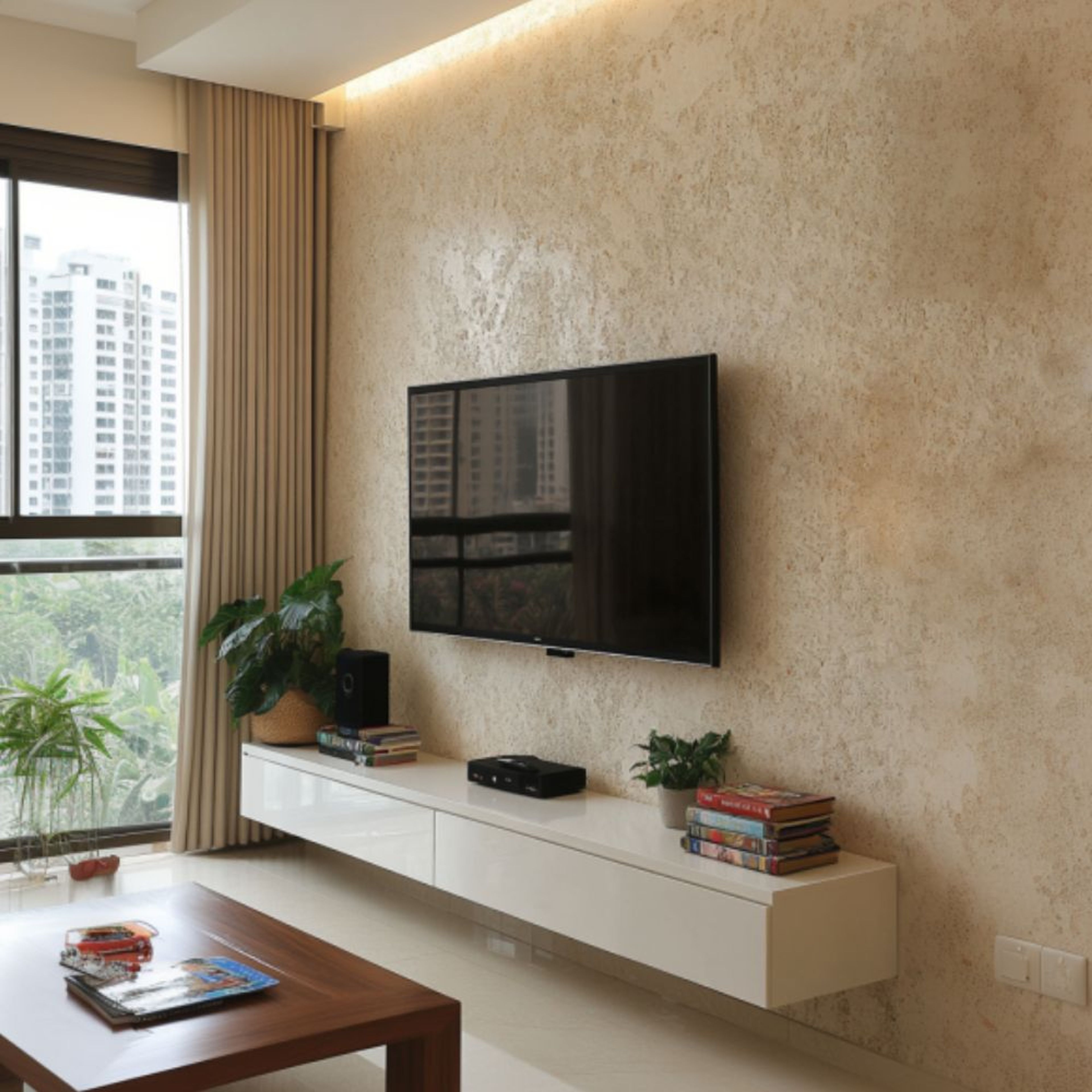 White Wall-Mounted TV Unit Design
