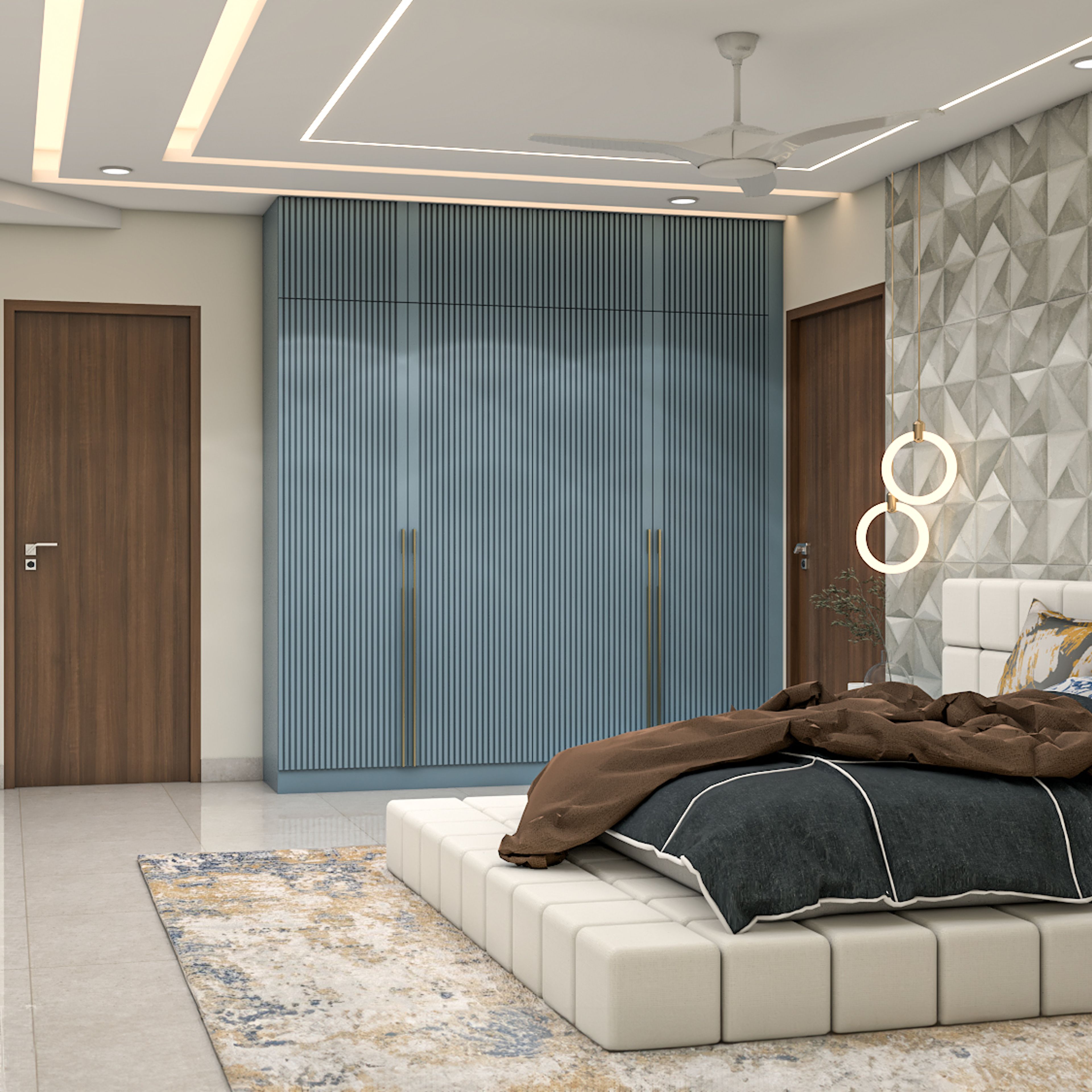 Modern 4-Door Swing Wardrobe Design in Denim Suedette Matt