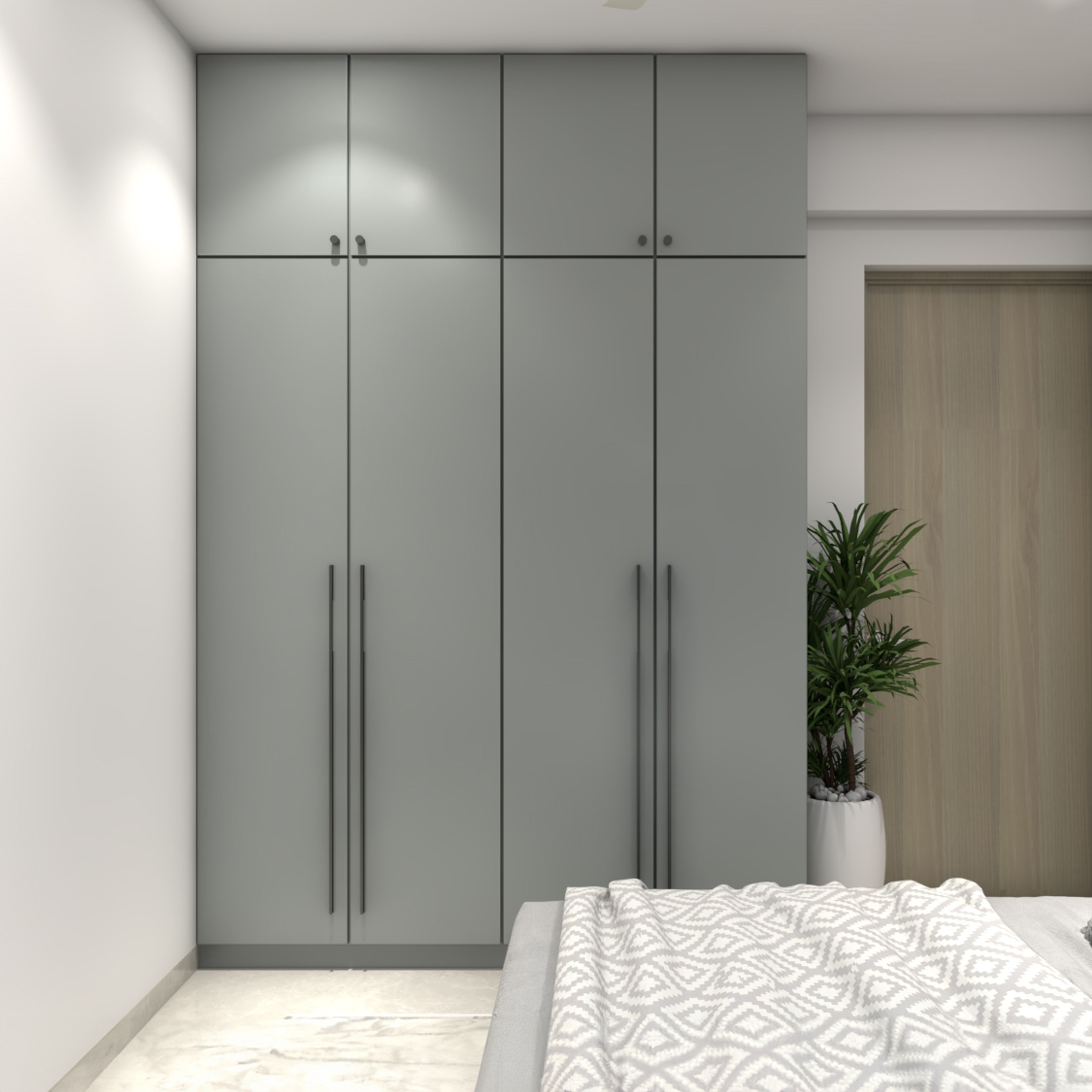 Minimal 4-Door Wardrobe Design in Light Grey