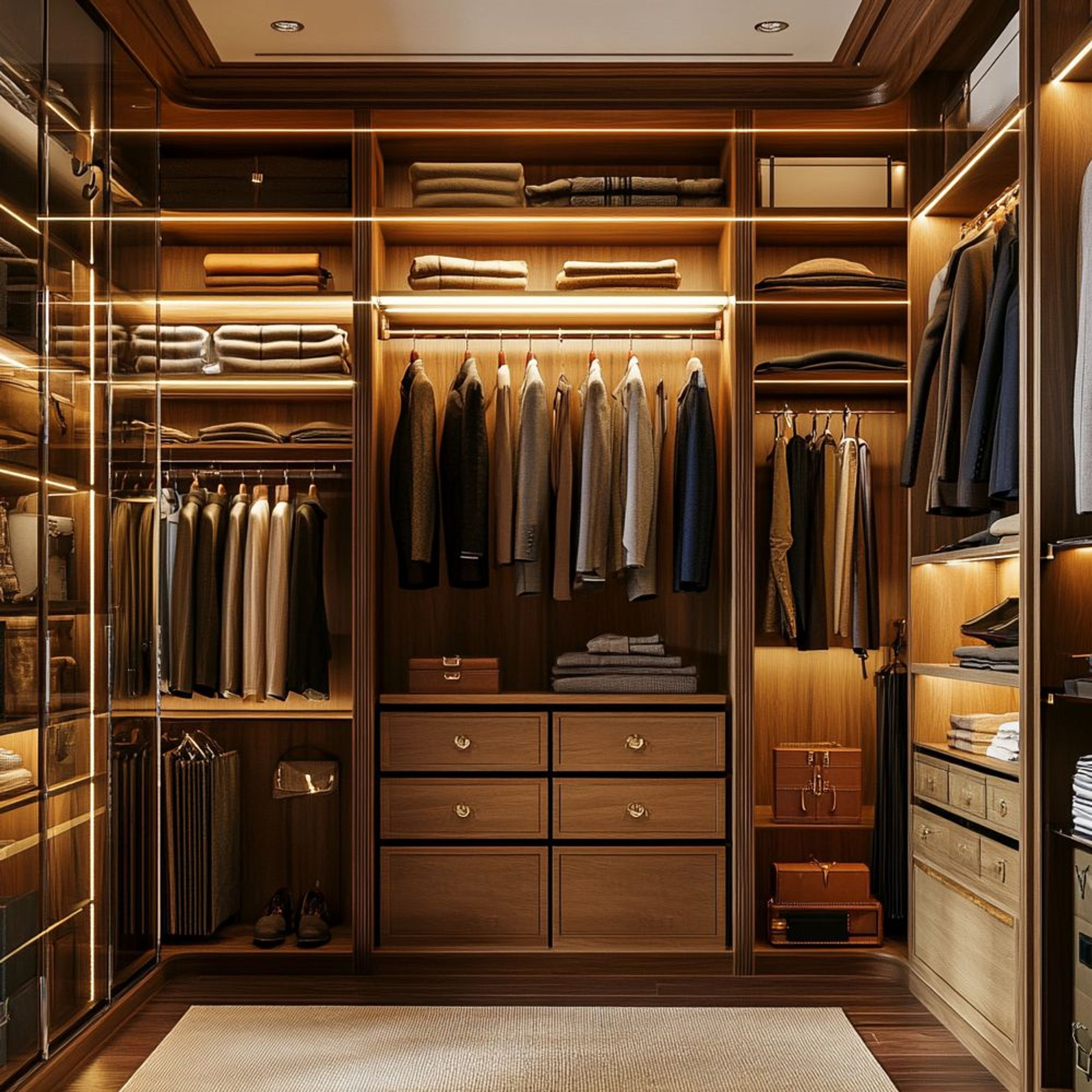 3-Door Walk-In Wardrobe Design with Glass Doors