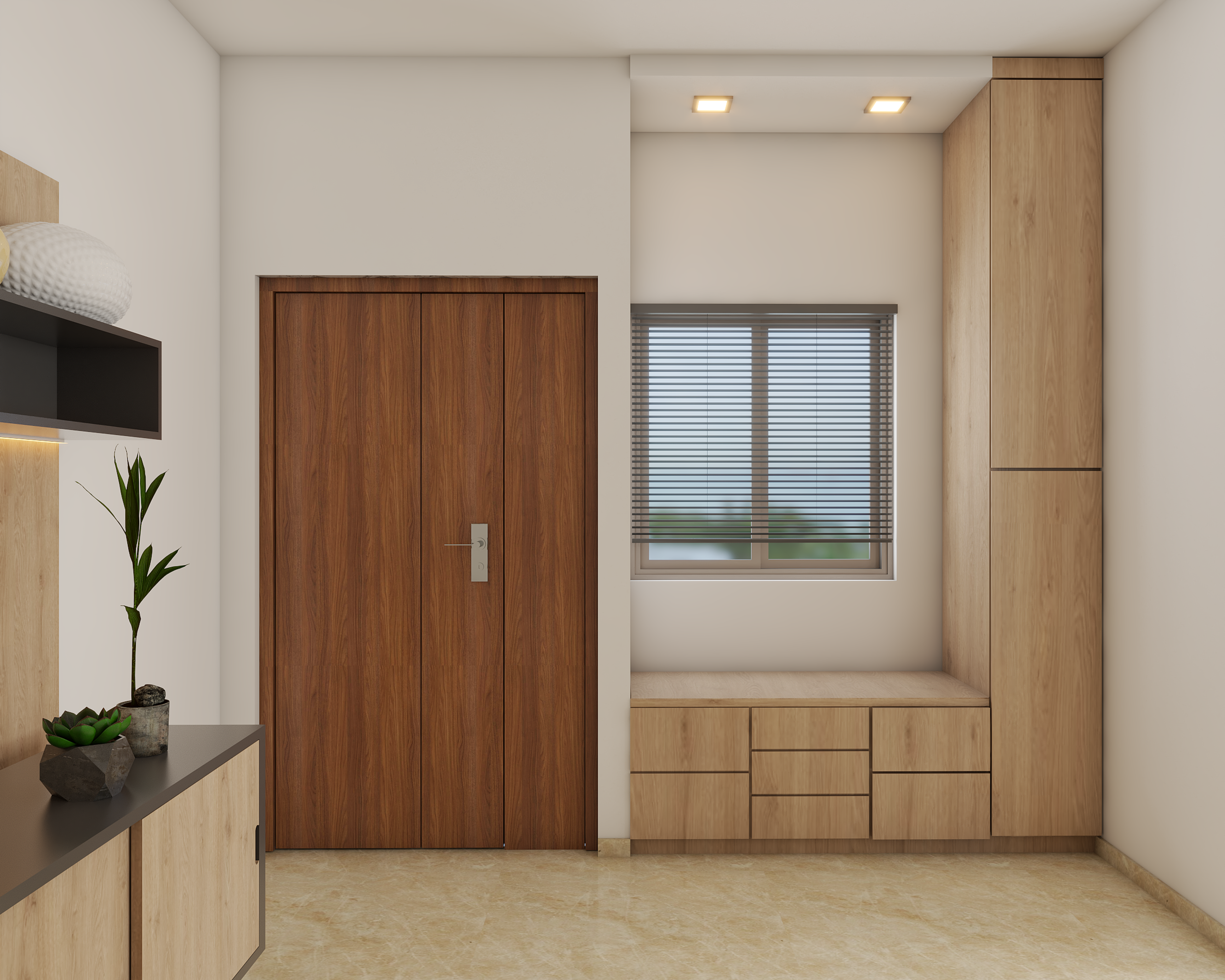 Contemporary Home Entrance Designed For Convenience - Livspace