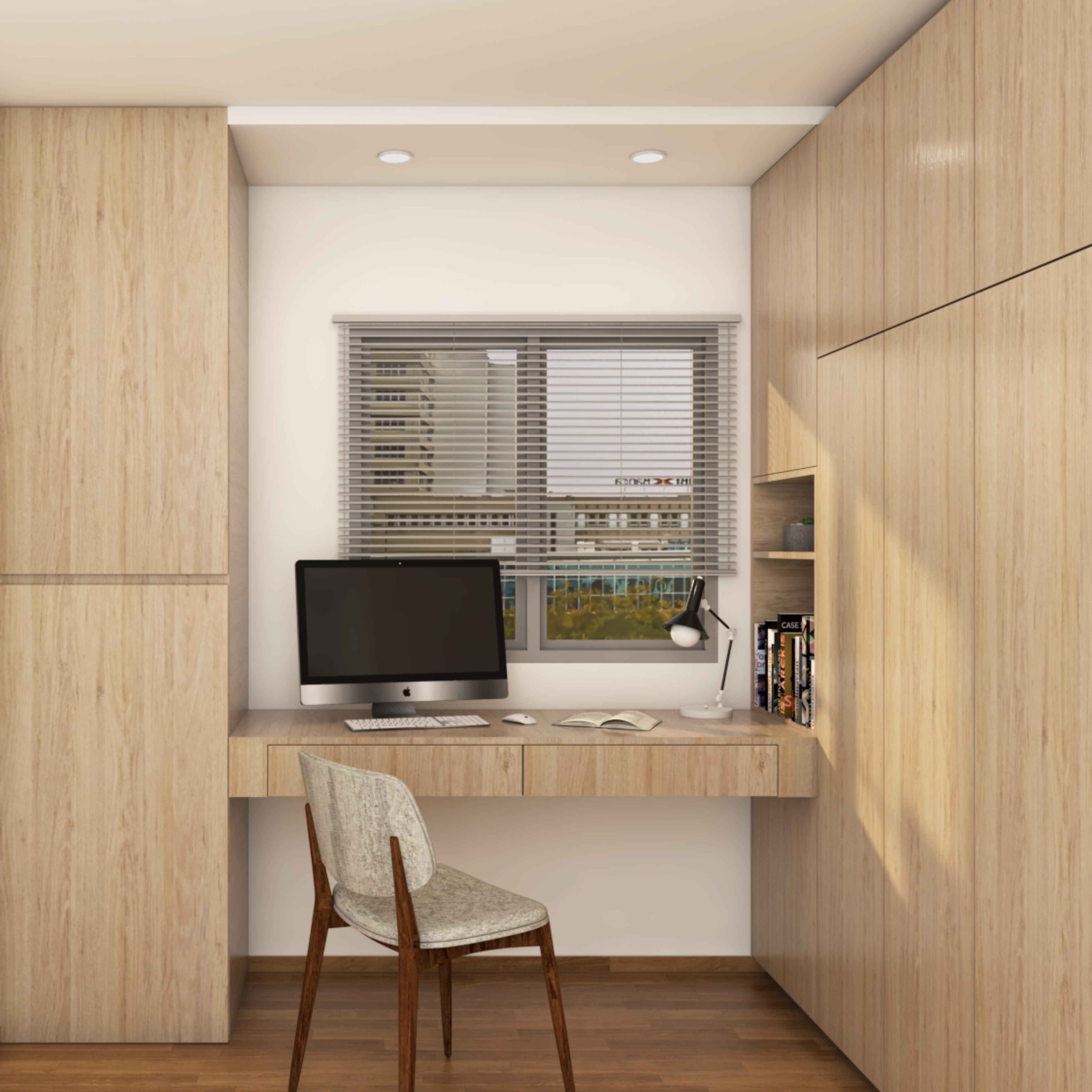 Compact Home Office with Wooden Interiors - Livspace