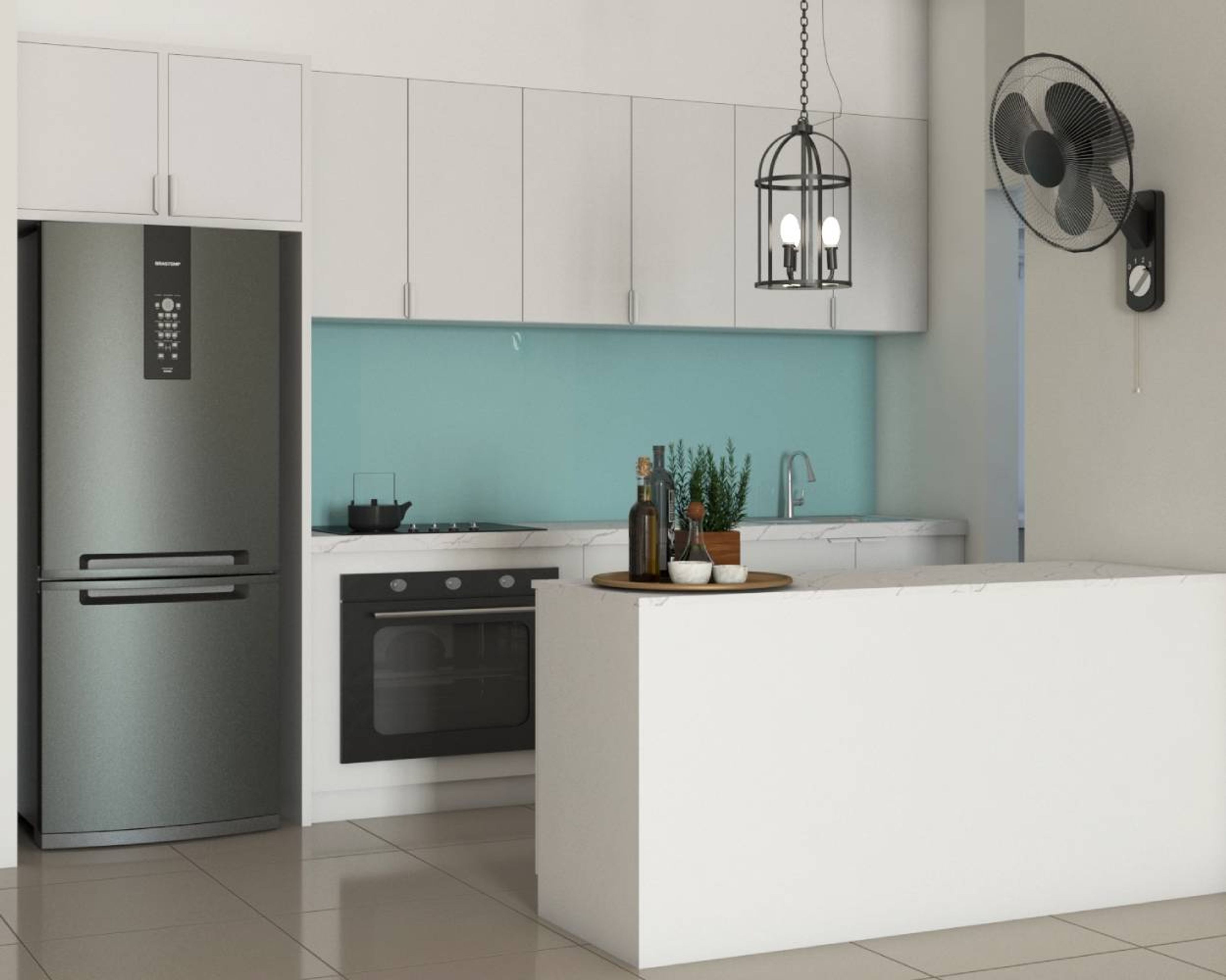 26 m² White Peninsular Modular Kitchen Design With Quartz Countertop - Livspace