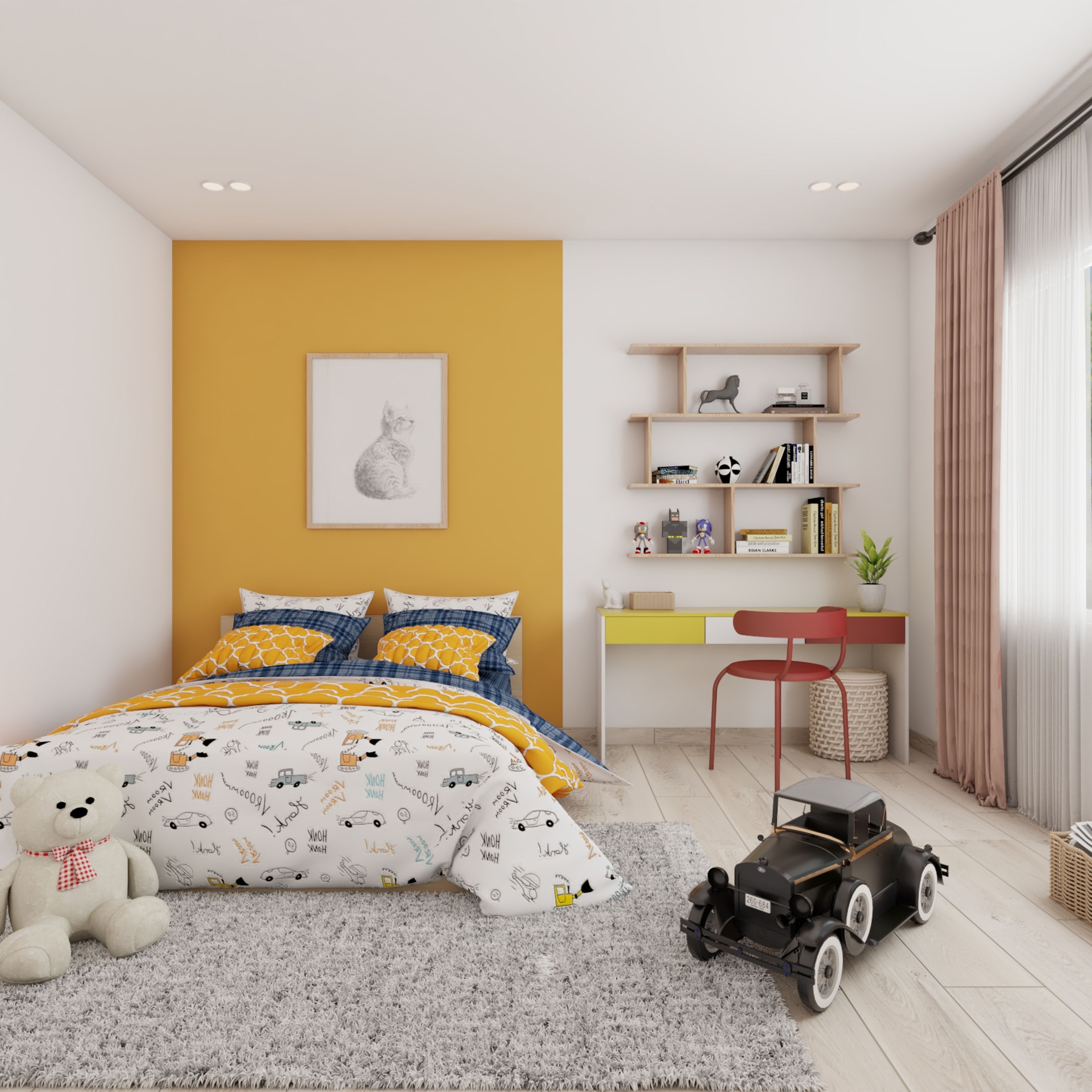 White And Yellow Kids Room Design - Livspace