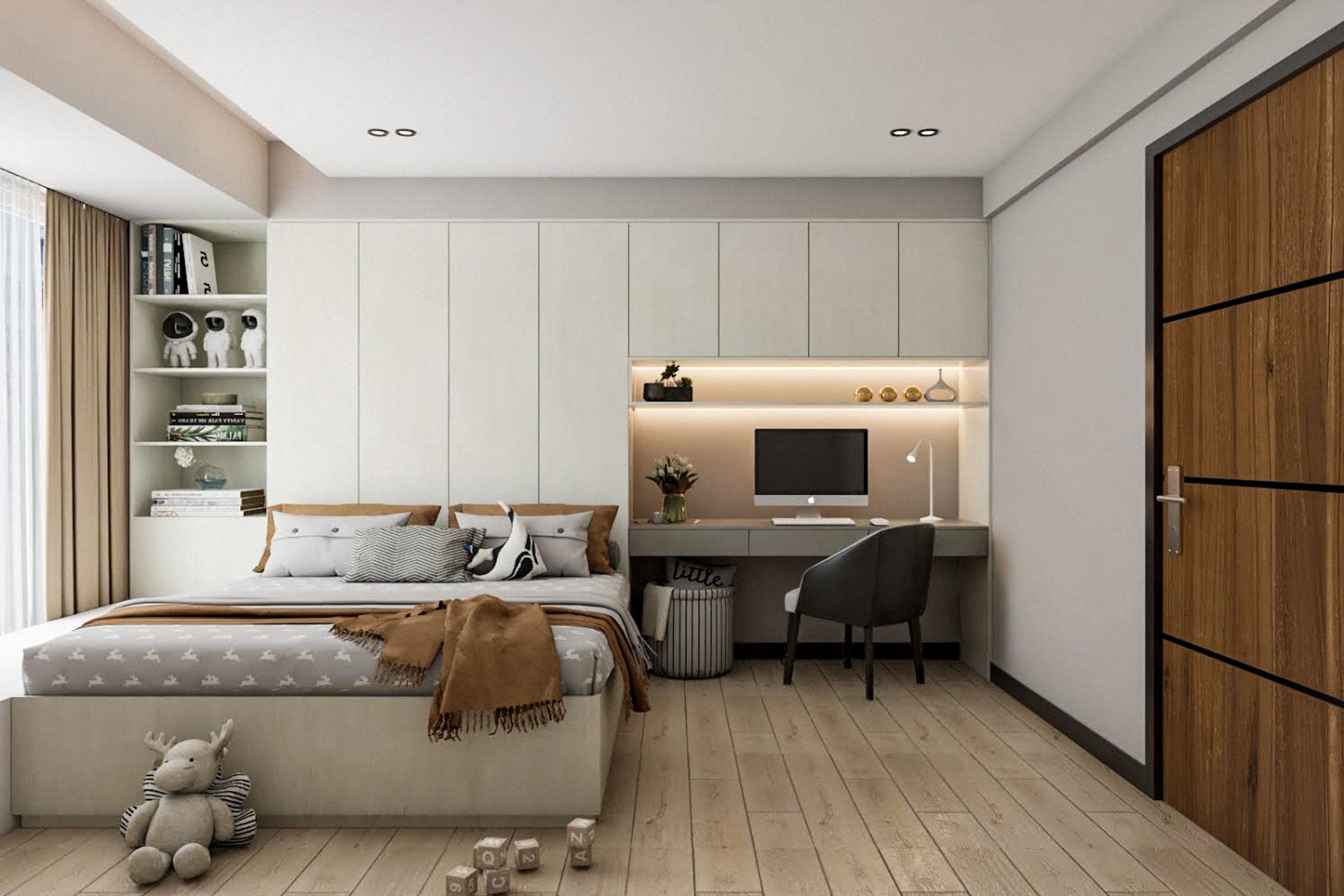 Kids Room Design With Integrated Wardrobe Unit And Study Table - Livspace