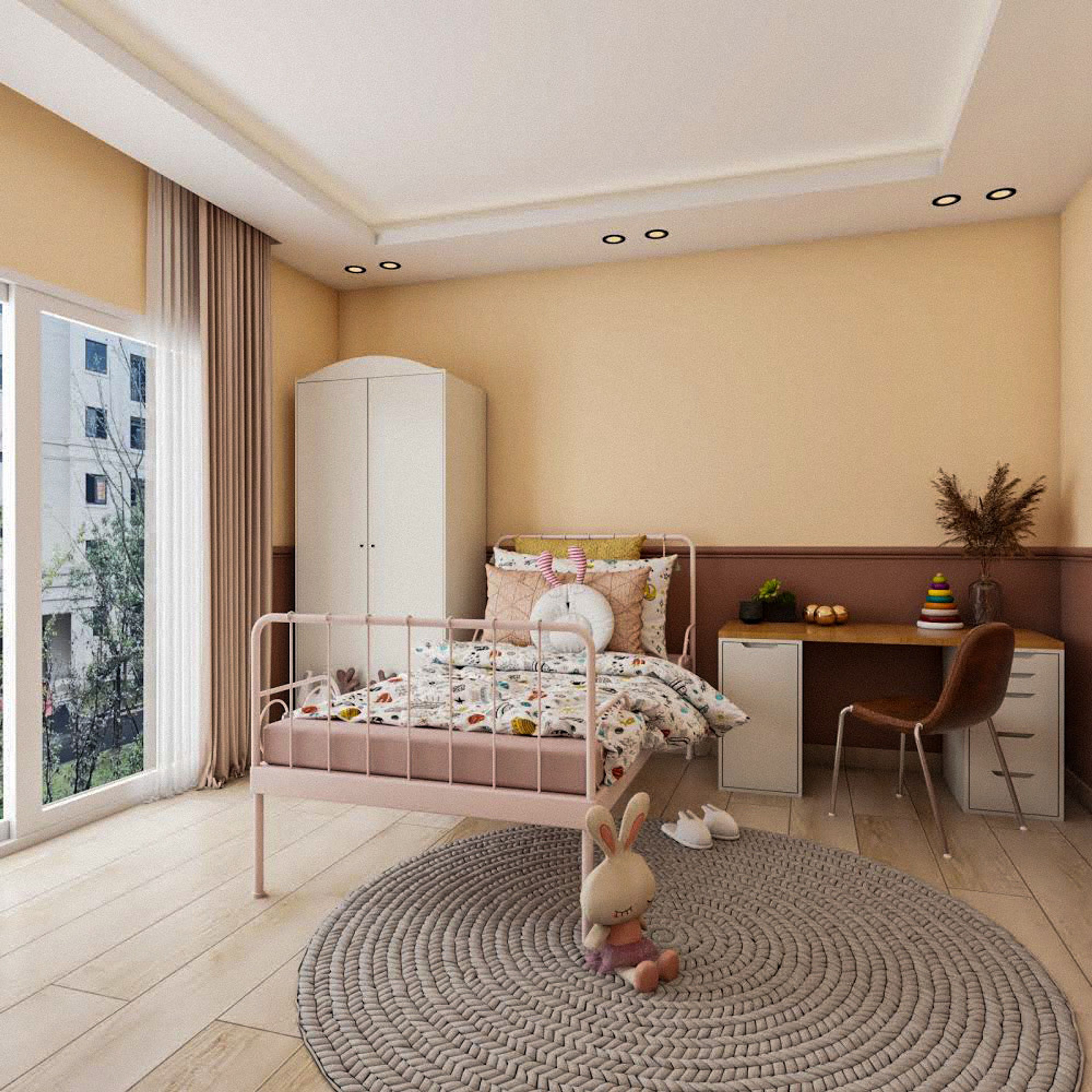 Gypsum Rectangular Ceiling Design With Spotlights - Livspace