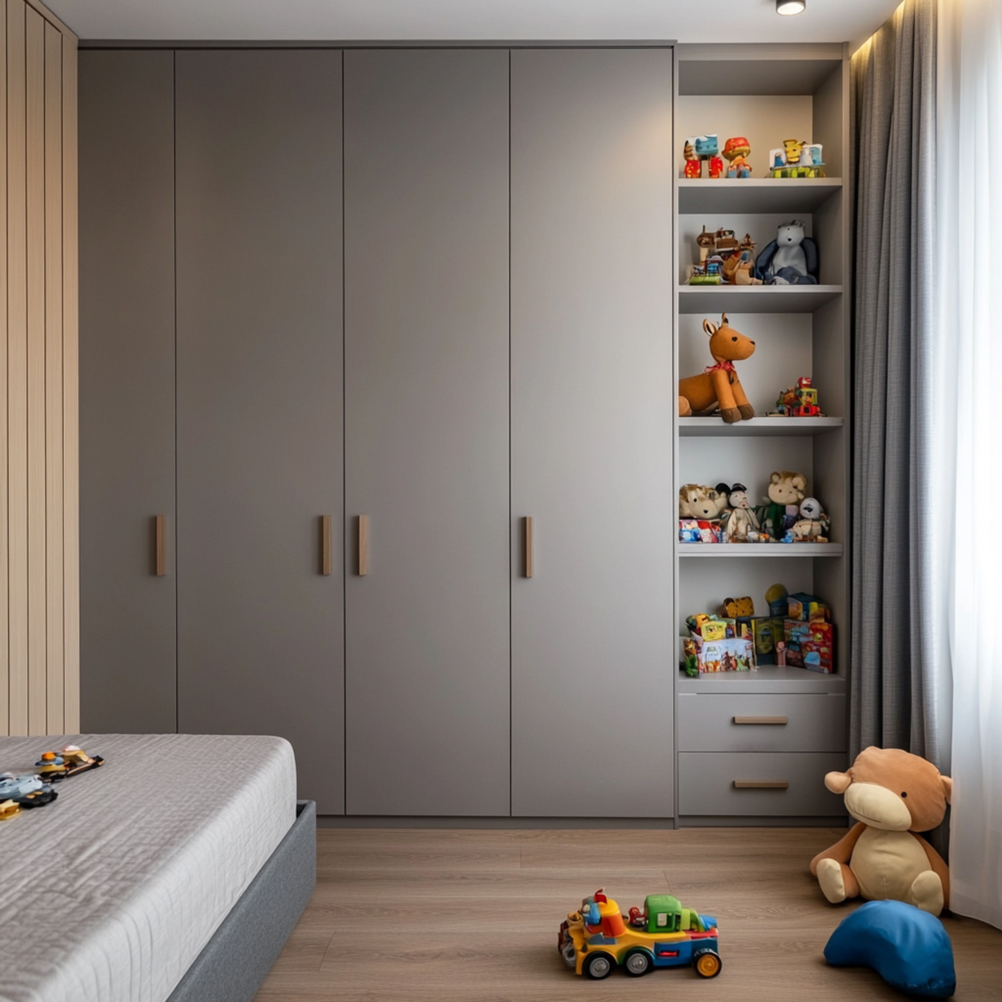 4-Door Grey Wardrobe Design