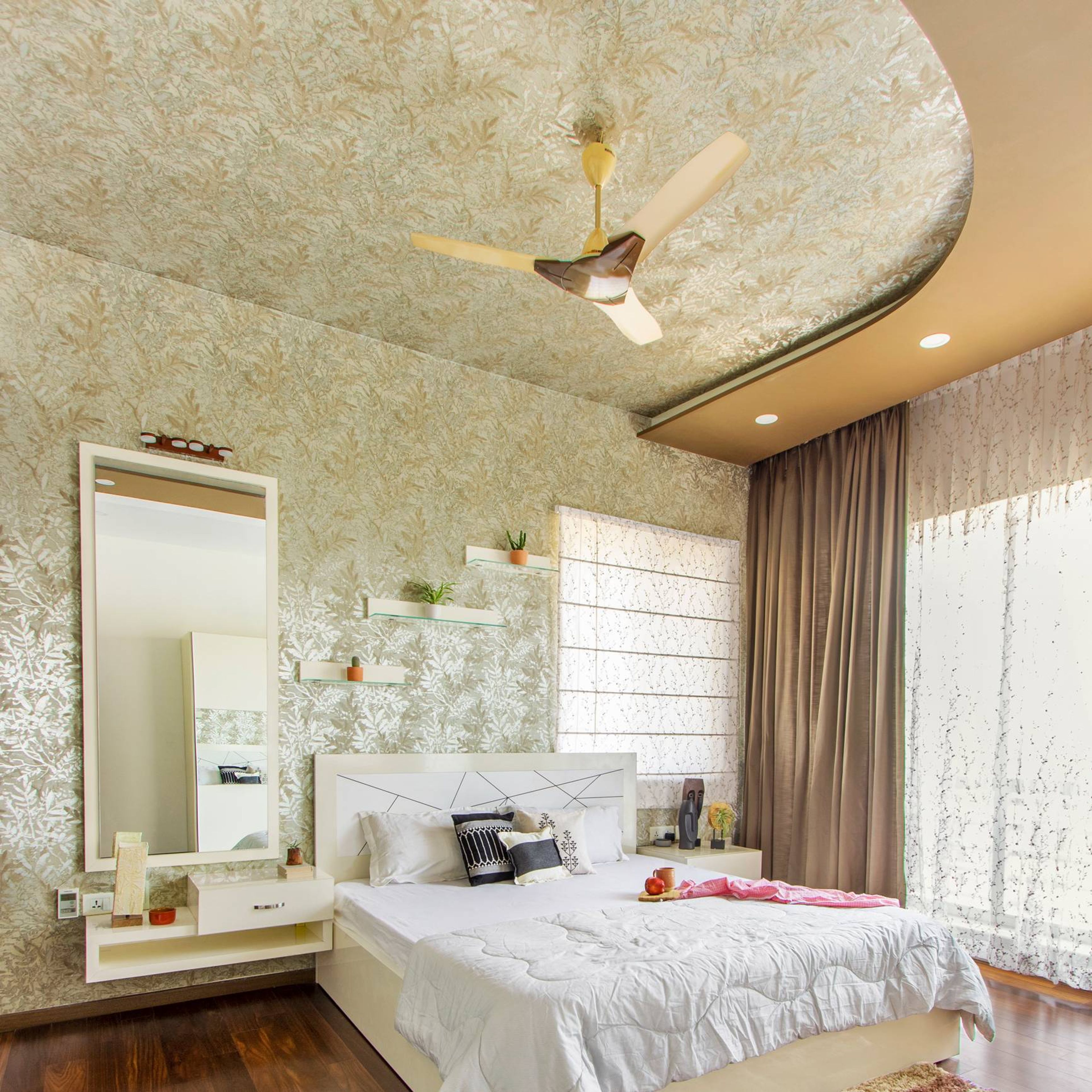 Brown Curved False Ceiling Design - Livspace