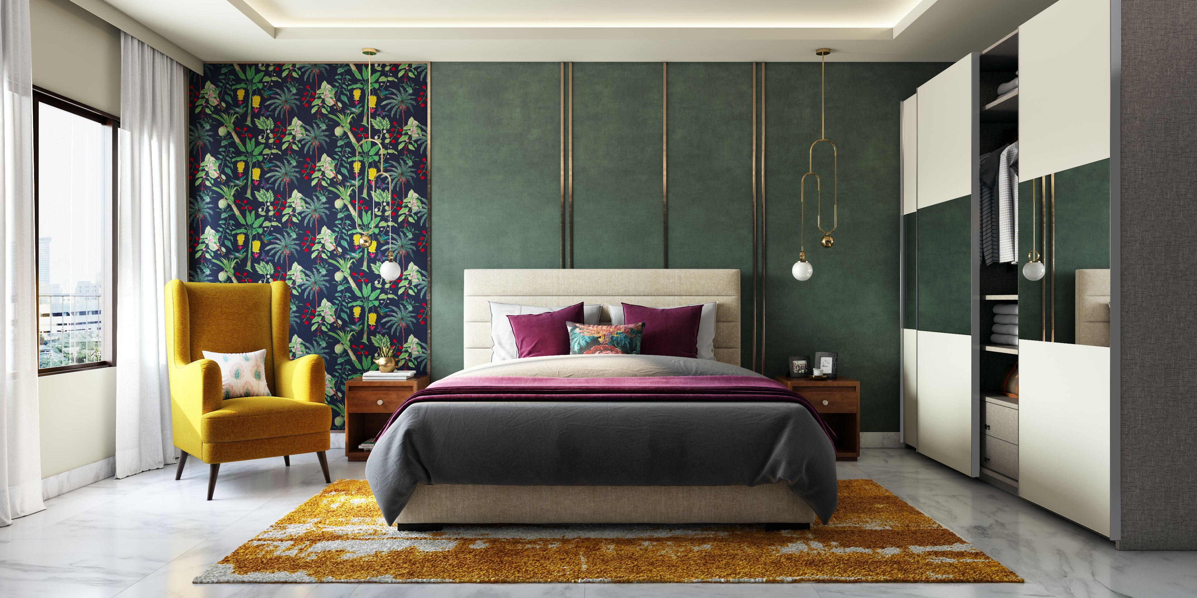 Modern Master Bedroom With Green And White Hints