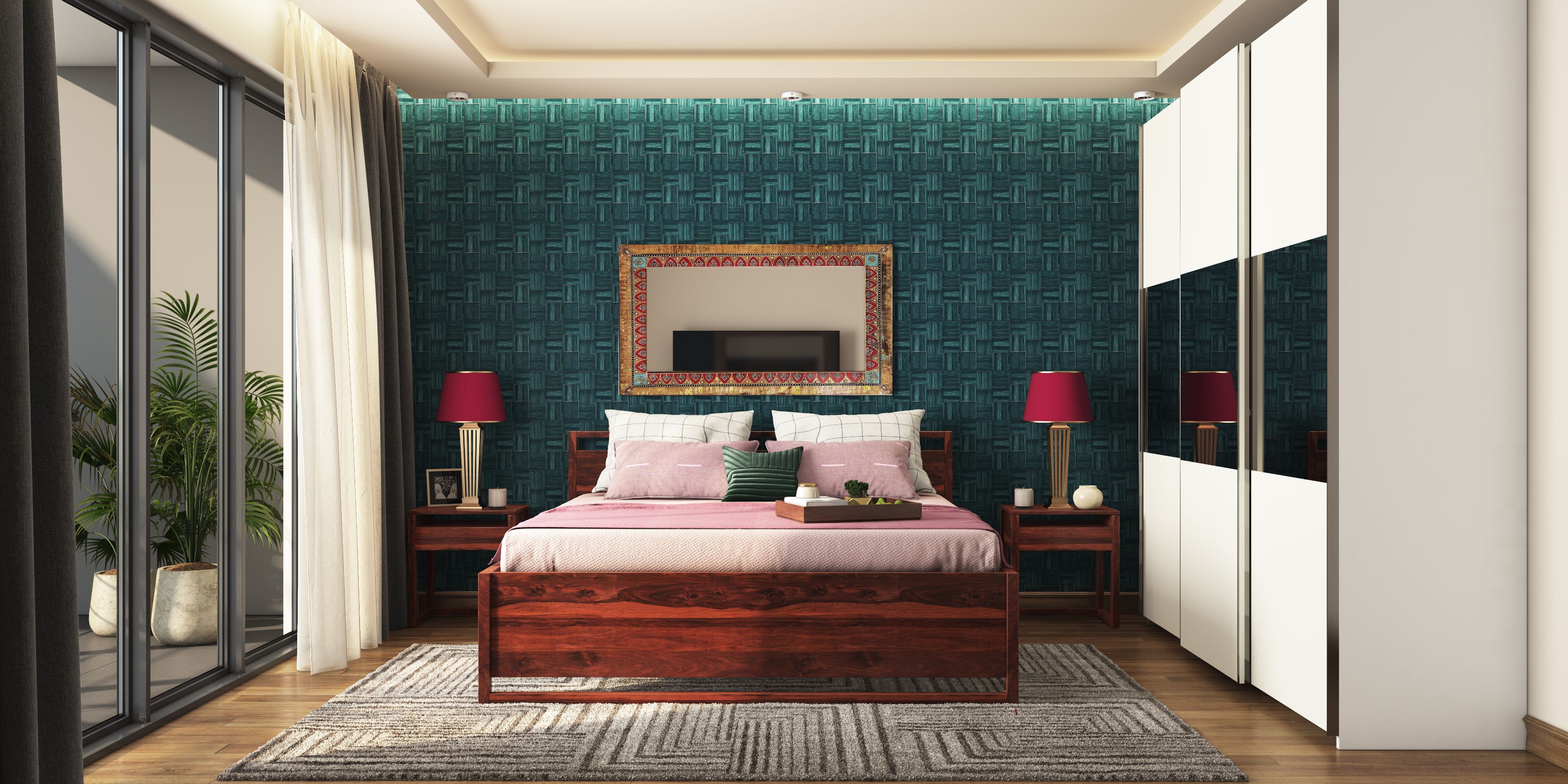 Simple Master Bedroom With Elaborate Mirror