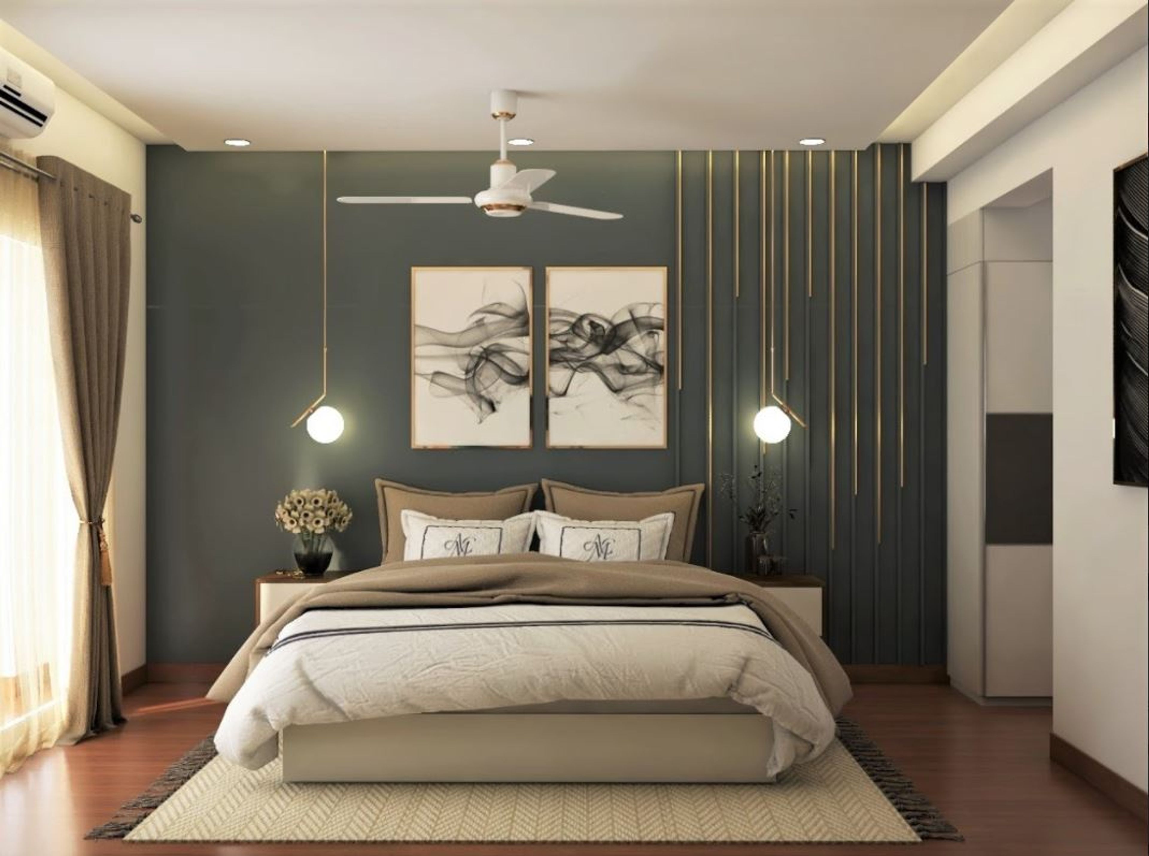 Small Master Bedroom With 3 Divisional Sliding Wardrobe