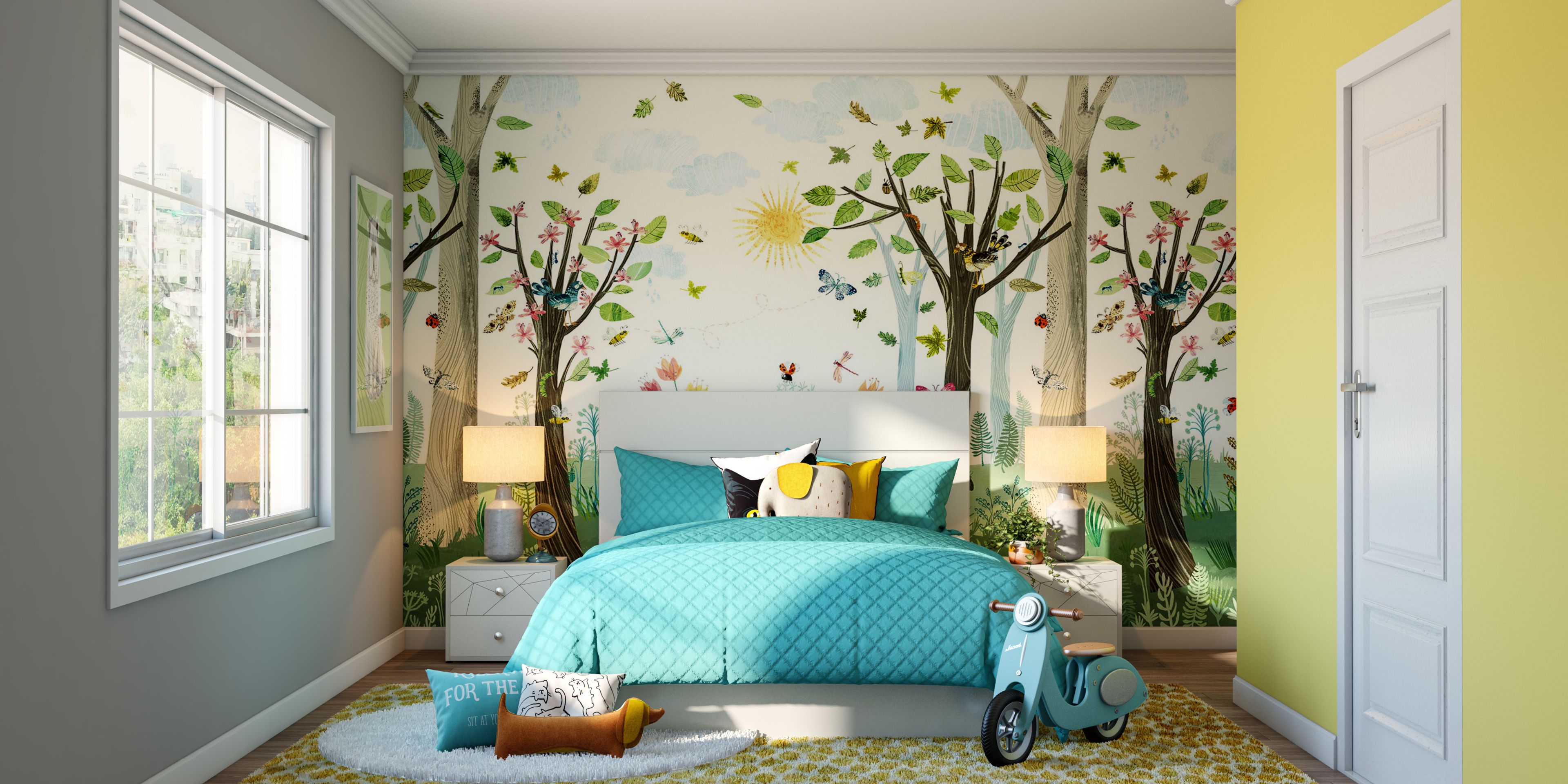 Kid's Room With Blue And Yellow Hues