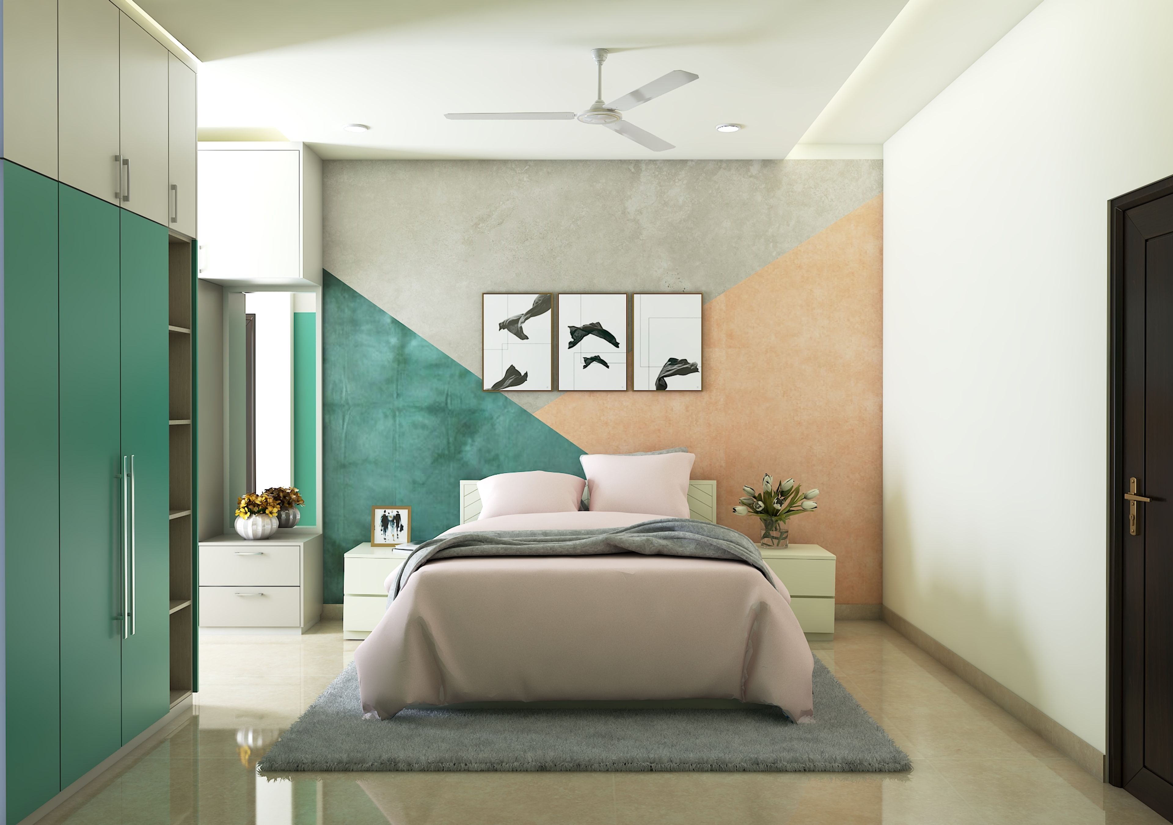 Simple Kid's Room With Accent Wall With Sea And CoralSshades