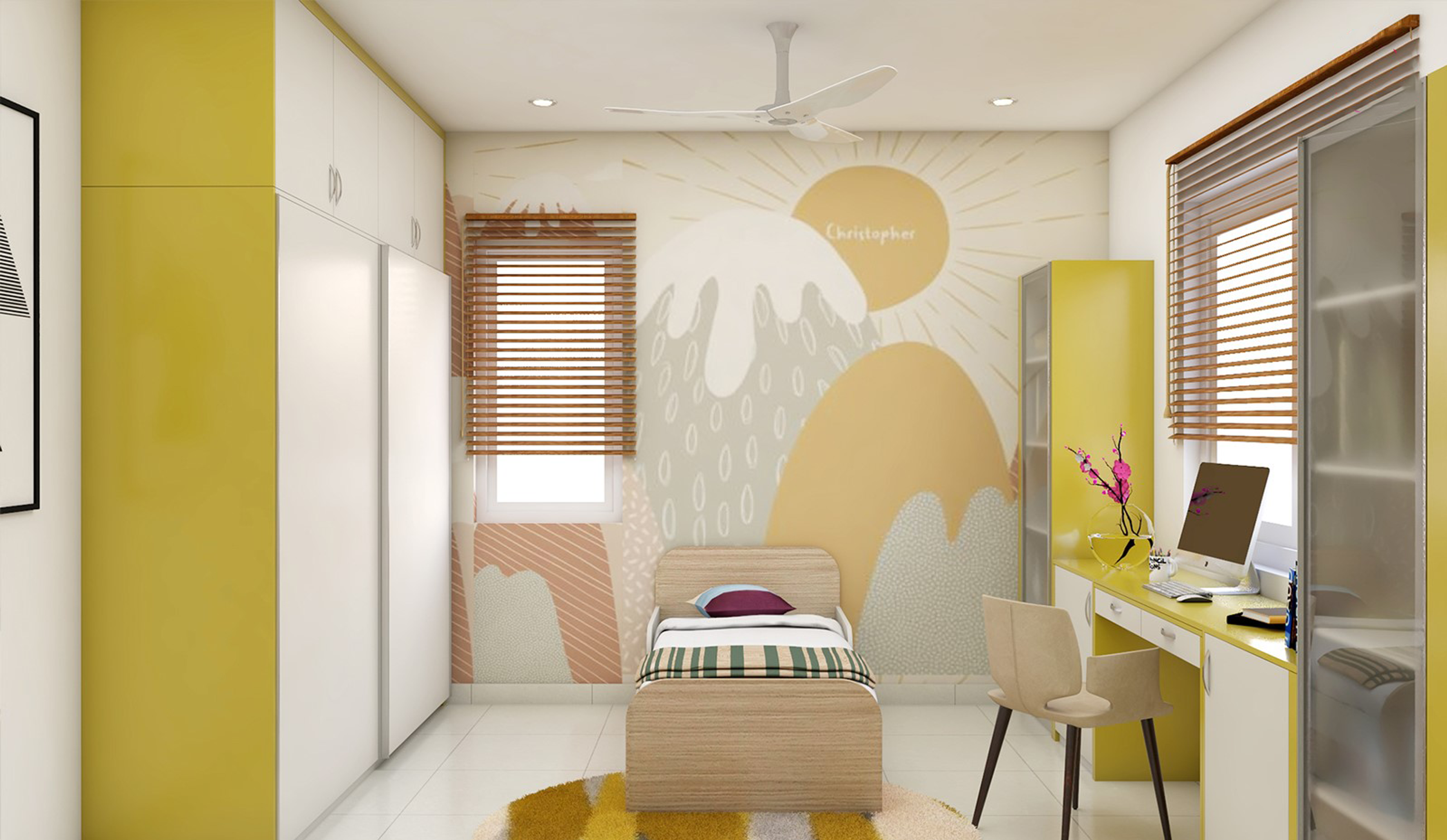 Spacious Kid's Room With Yellow Colour Tones