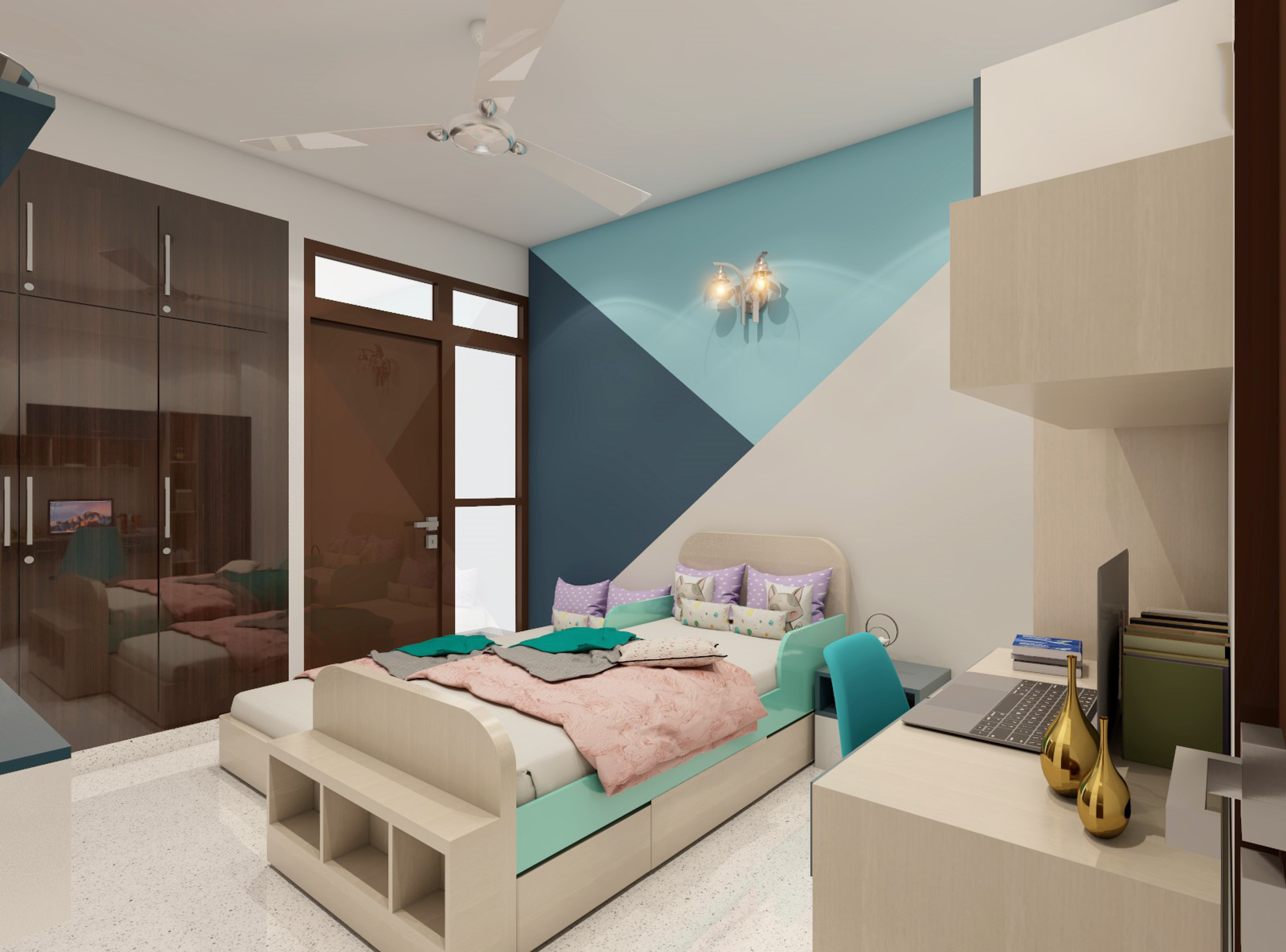 Small Kid's Room With Tri-Coloured Paint