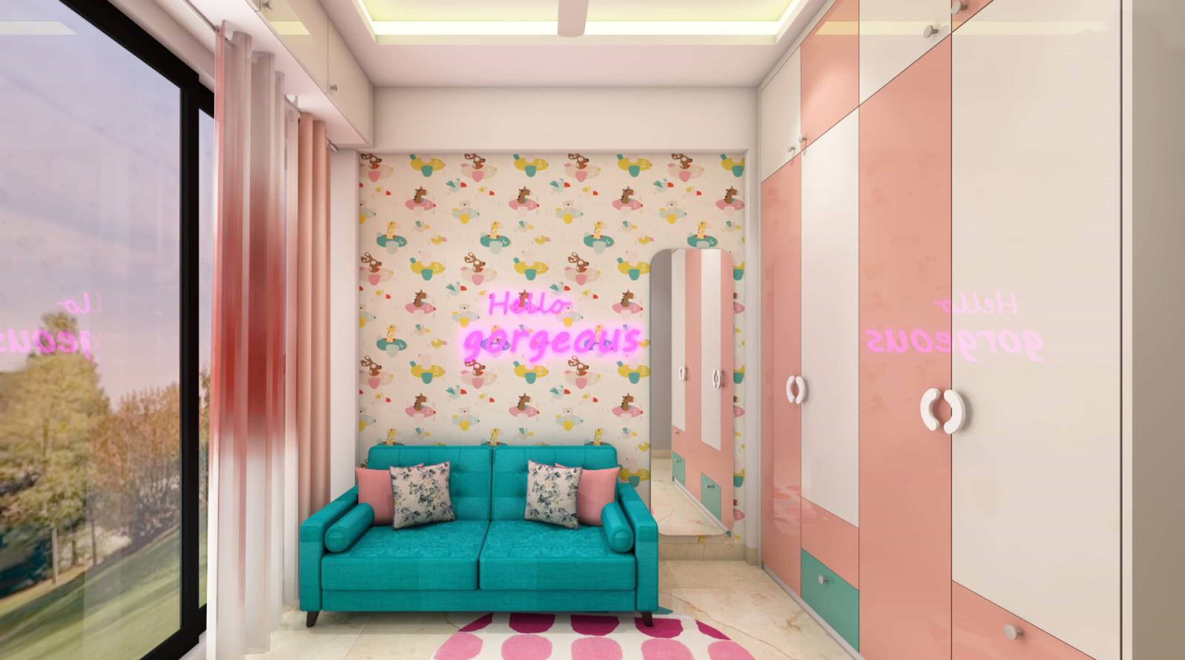 Kid's Room With Sofa And Designer Study Table