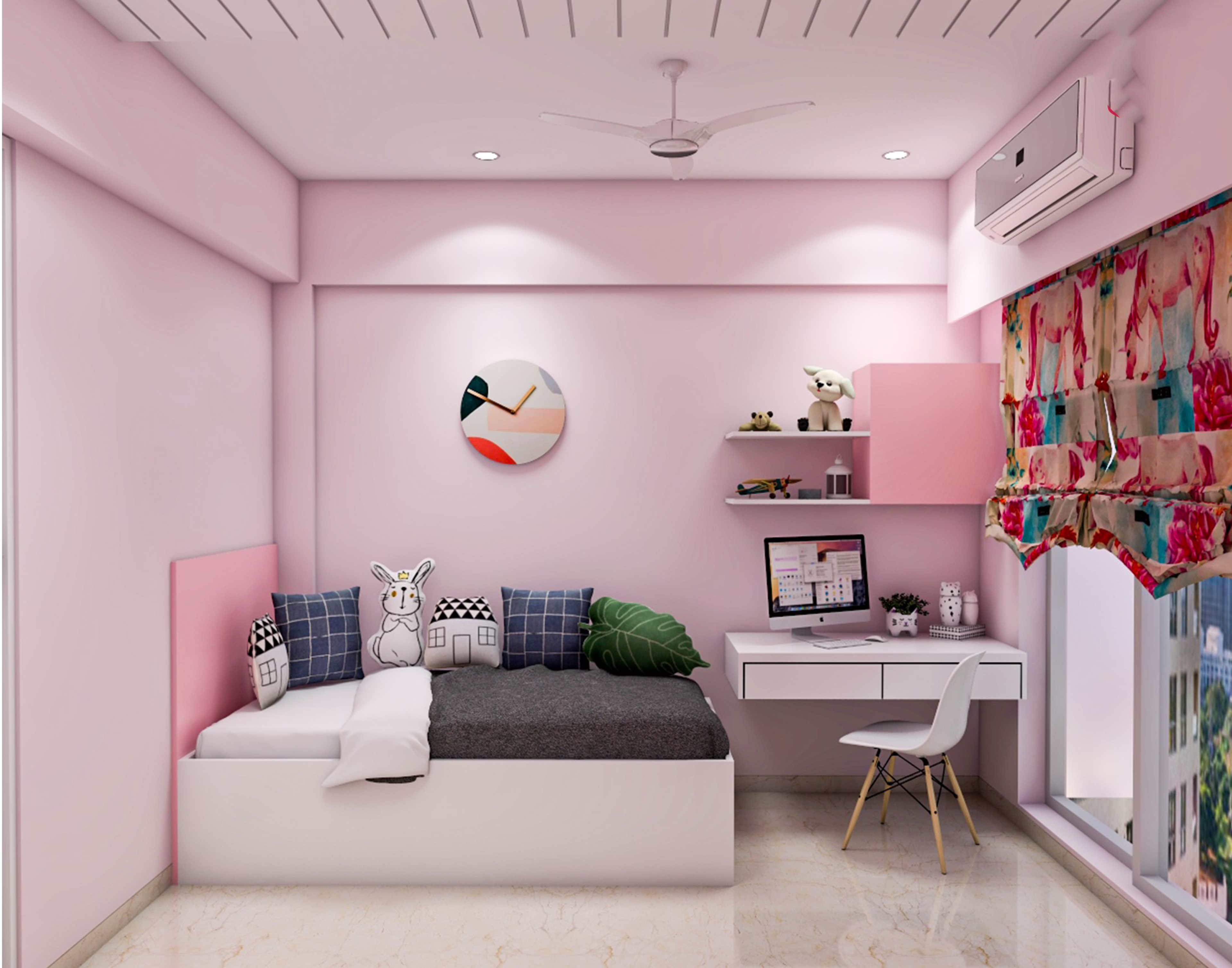 Small Kid's Room With Pink And White Colour Paint