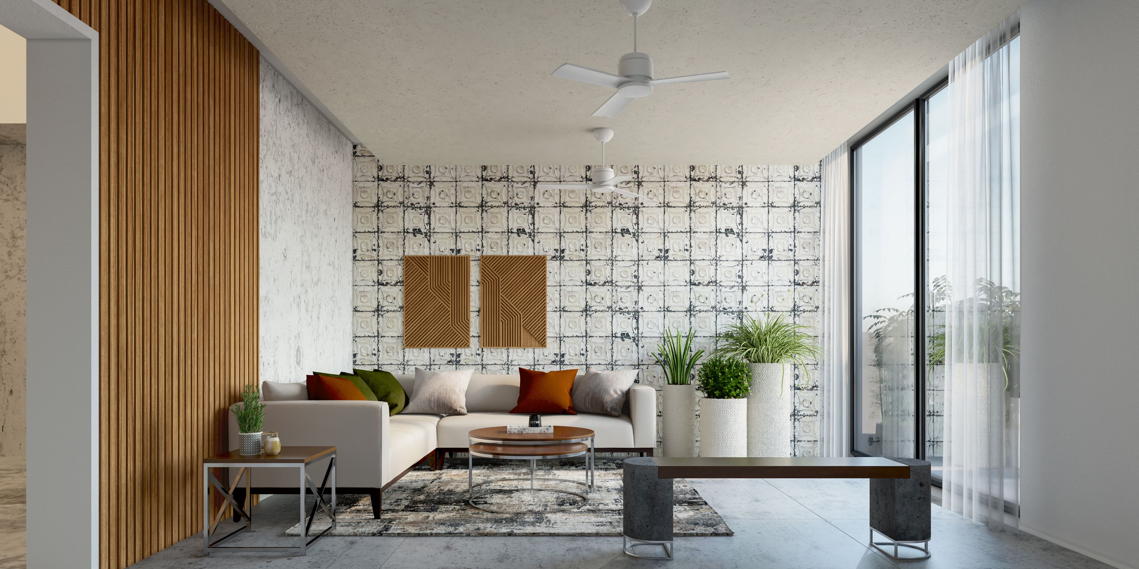 Modern Living Room With Glam Mirrored Accent wall